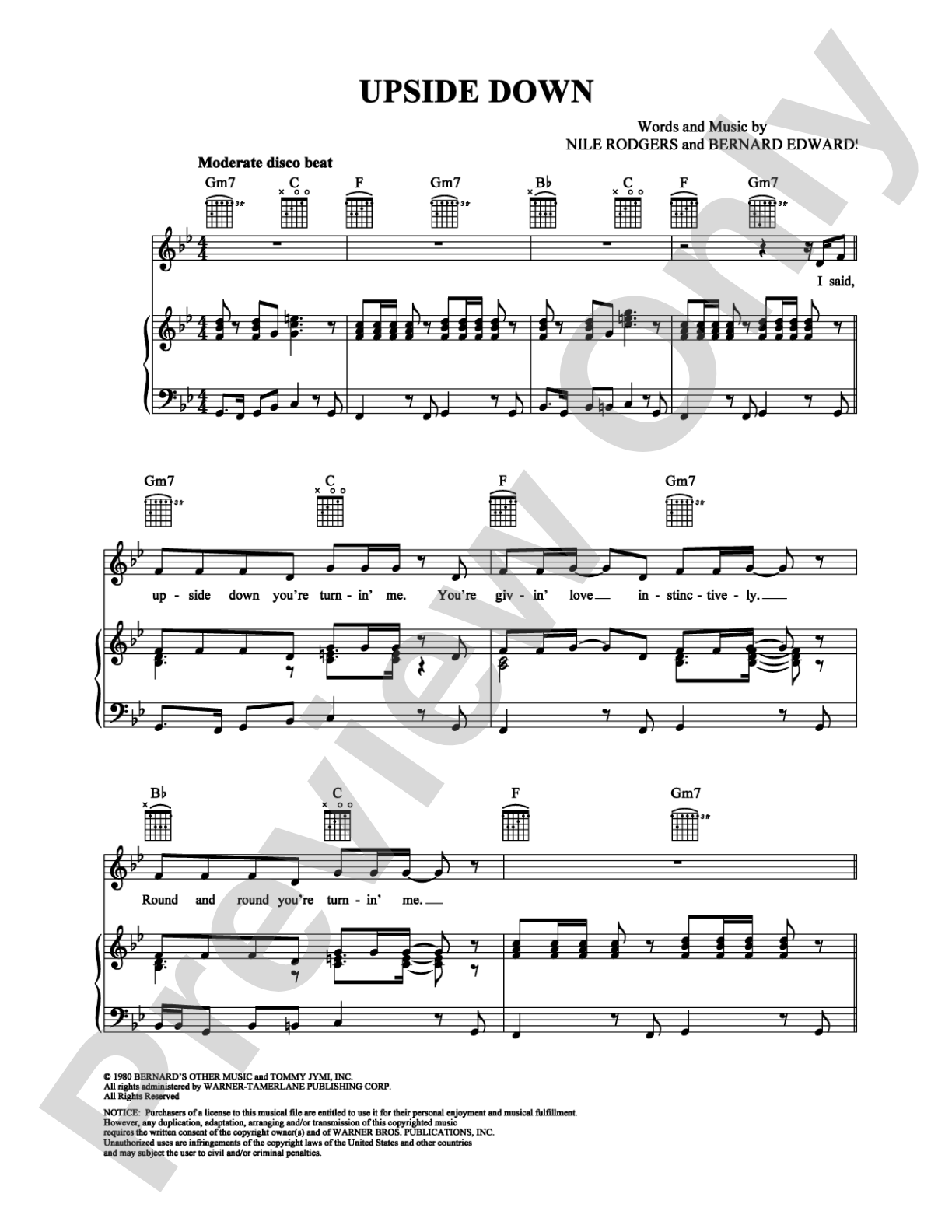 Upside Down: Piano/Vocal/Chords Digital Sheet Music
