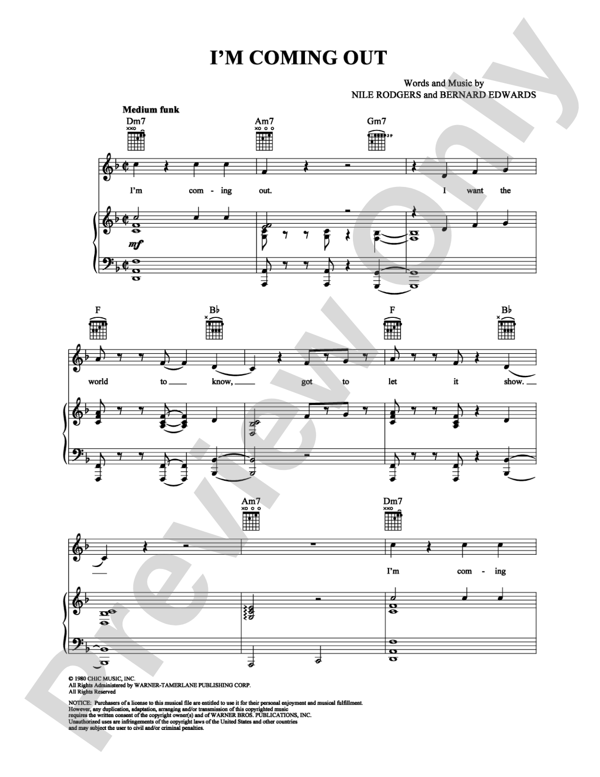 I'm Coming Out: Piano/Vocal/Chords Digital Sheet Music