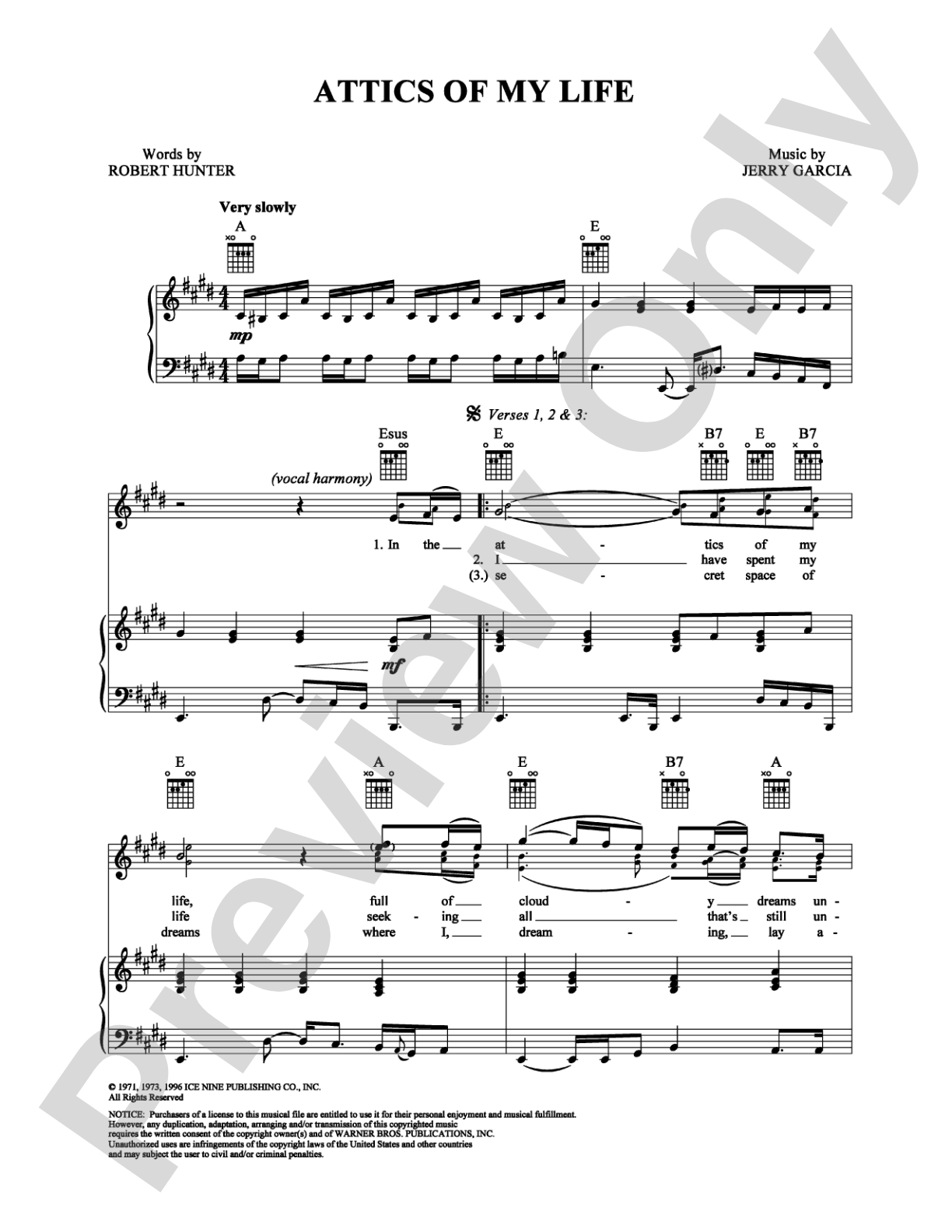 Attics of my Life: Piano/Vocal/Chords Digital Sheet Music