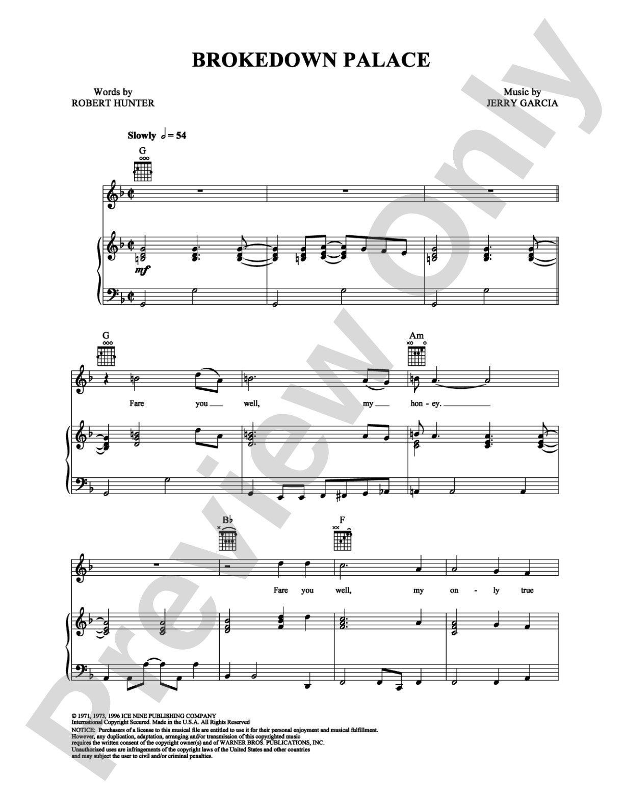 Brokedown Palace: Piano/Vocal/Chords Digital Sheet Music