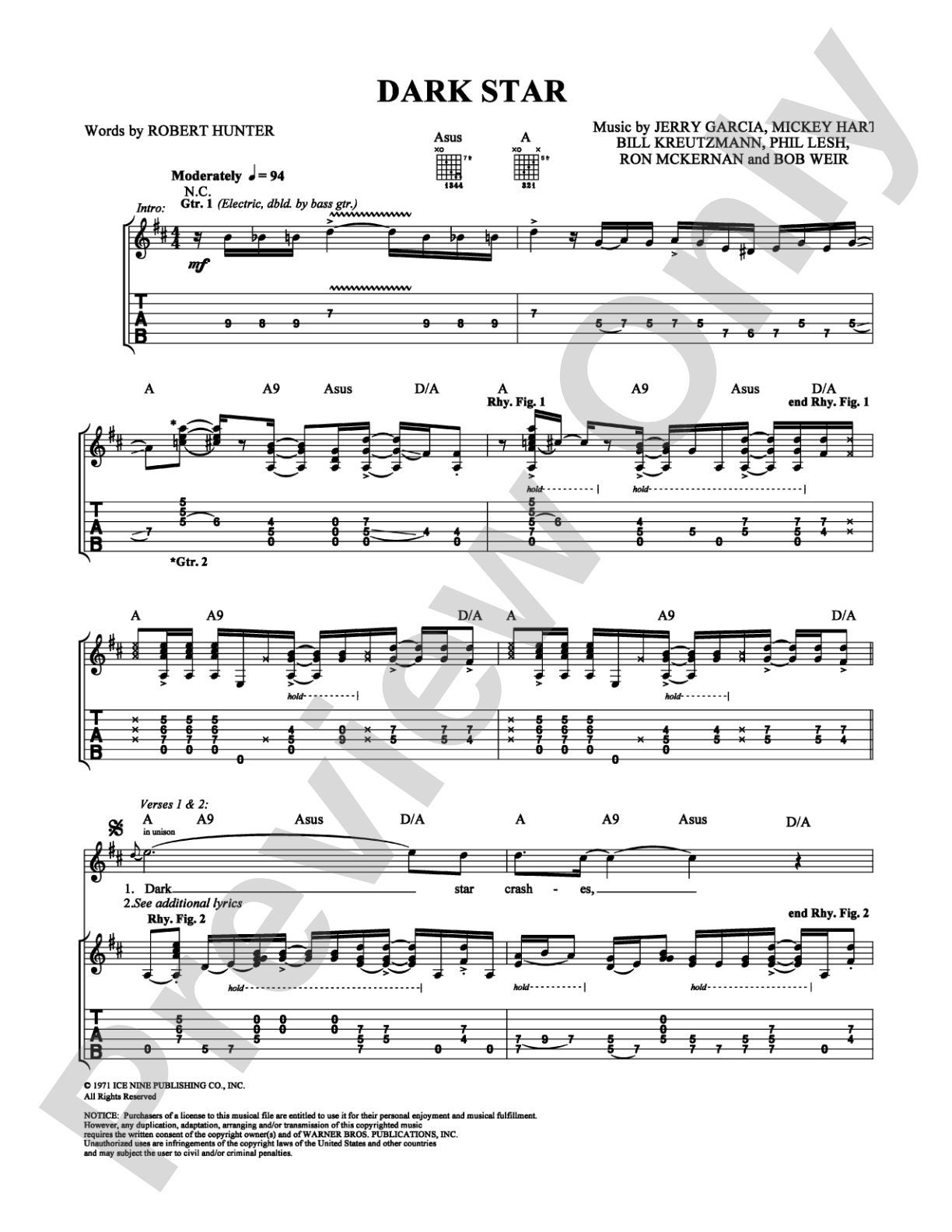 Dark Star: Guitar TAB Digital Sheet Music