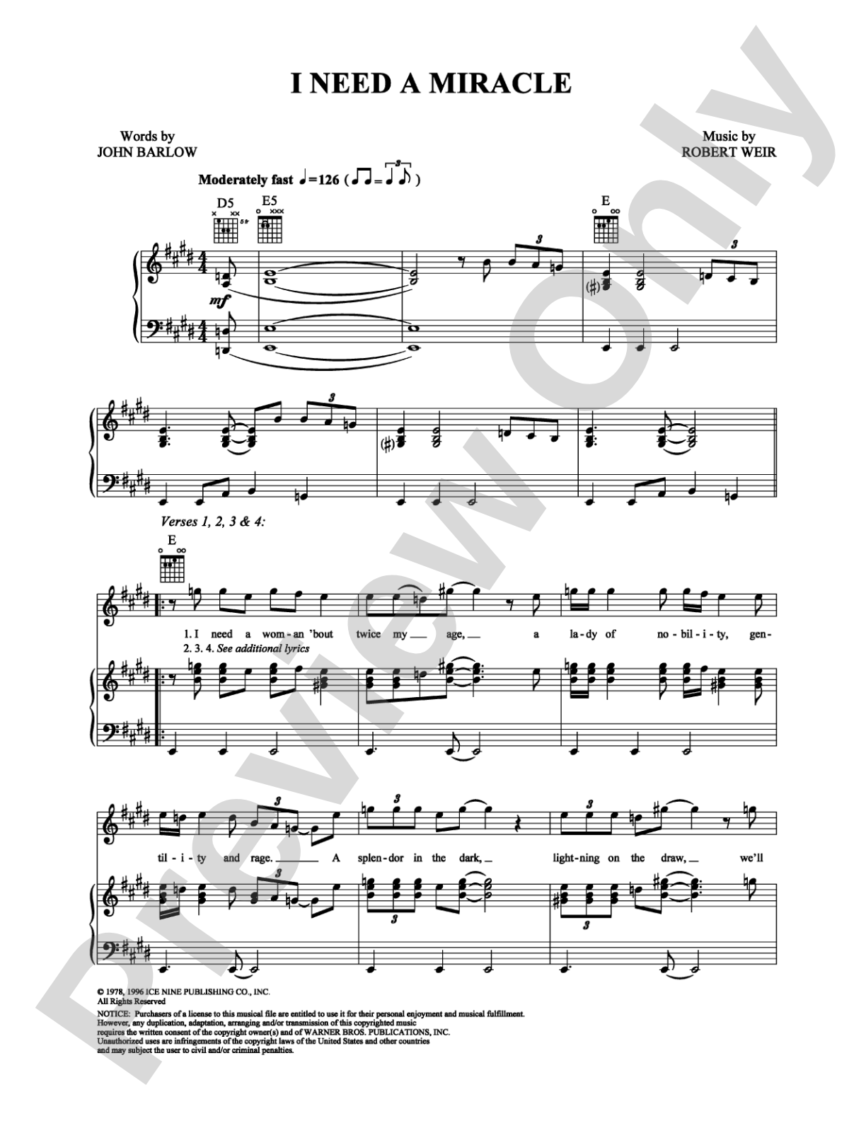 I Need a Miracle: Piano/Vocal/Chords Digital Sheet Music