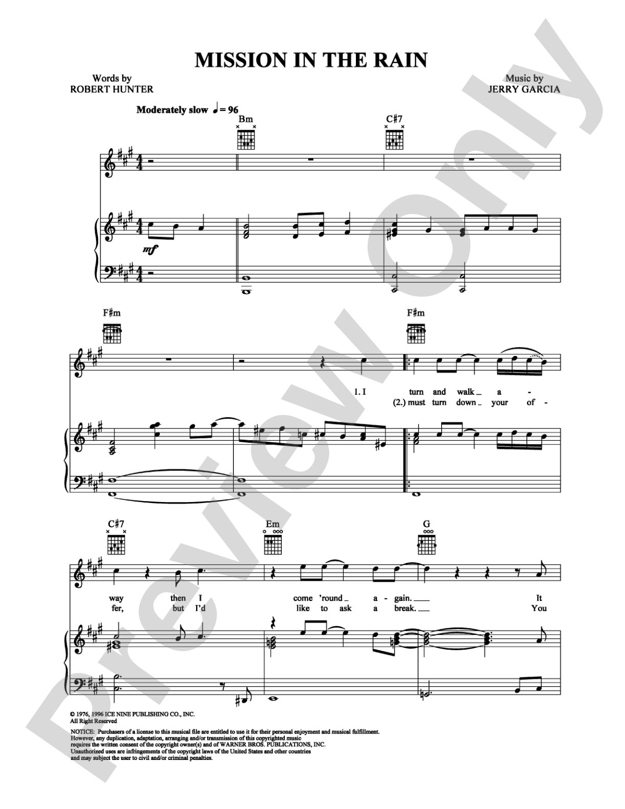 Mission in the Rain: Piano/Vocal/Chords Digital Sheet Music