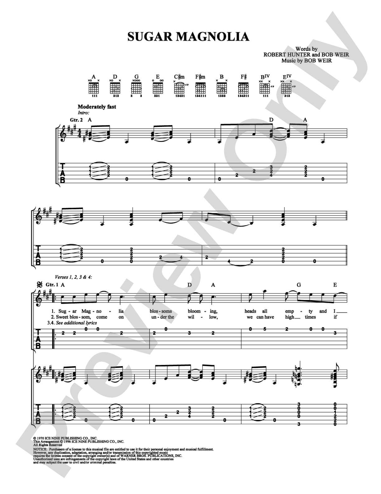 Sugar Magnolia: Easy Guitar Digital Sheet Music