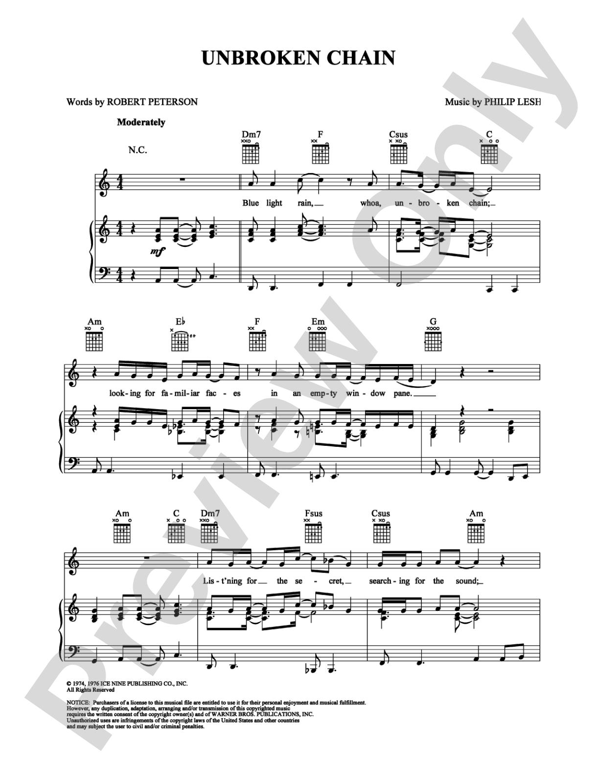 Unbroken Chain: Piano/Vocal/Chords Digital Sheet Music