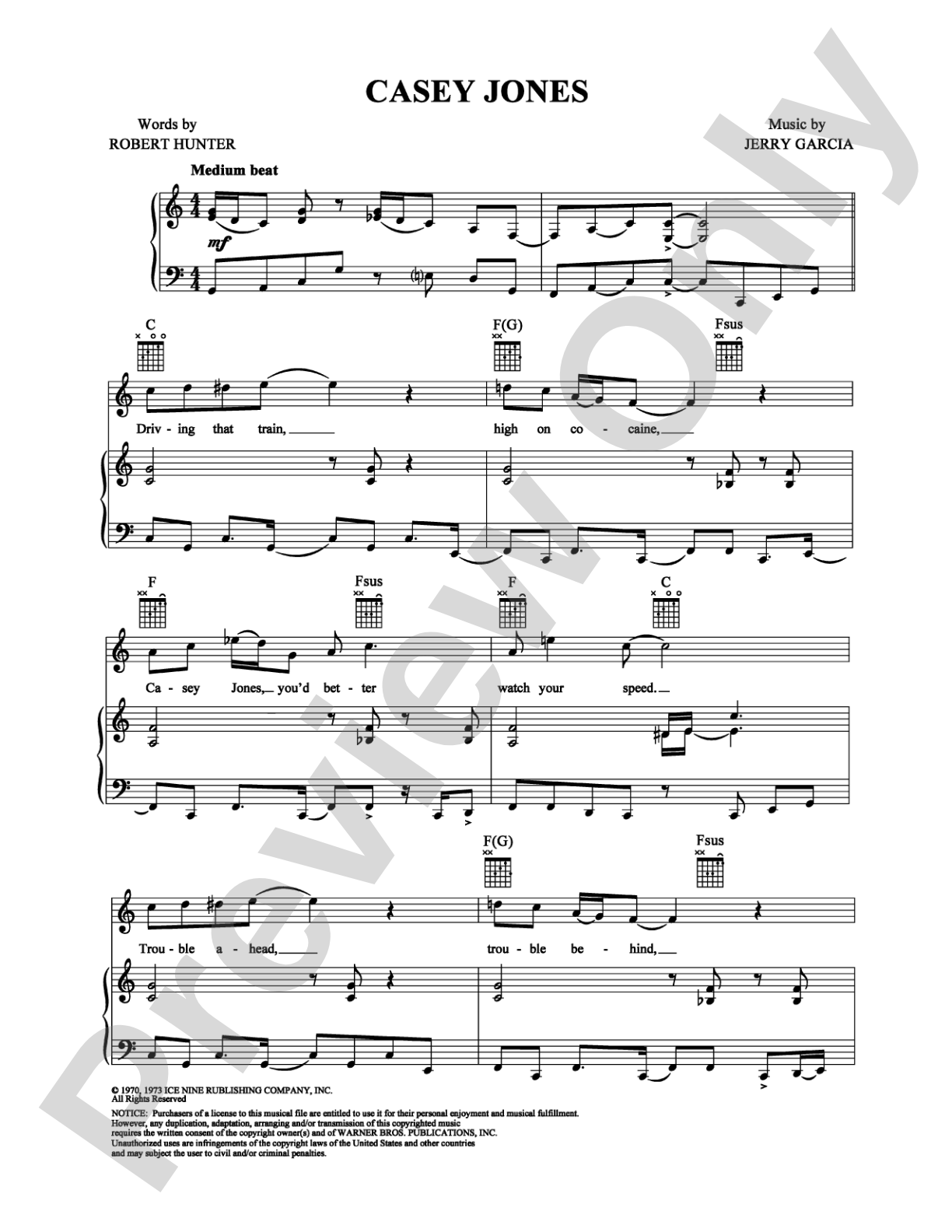 Casey Jones: Piano/Vocal/Chords Digital Sheet Music