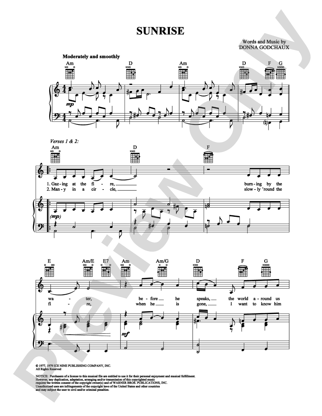 Sunrise: Piano/Vocal/Chords Digital Sheet Music