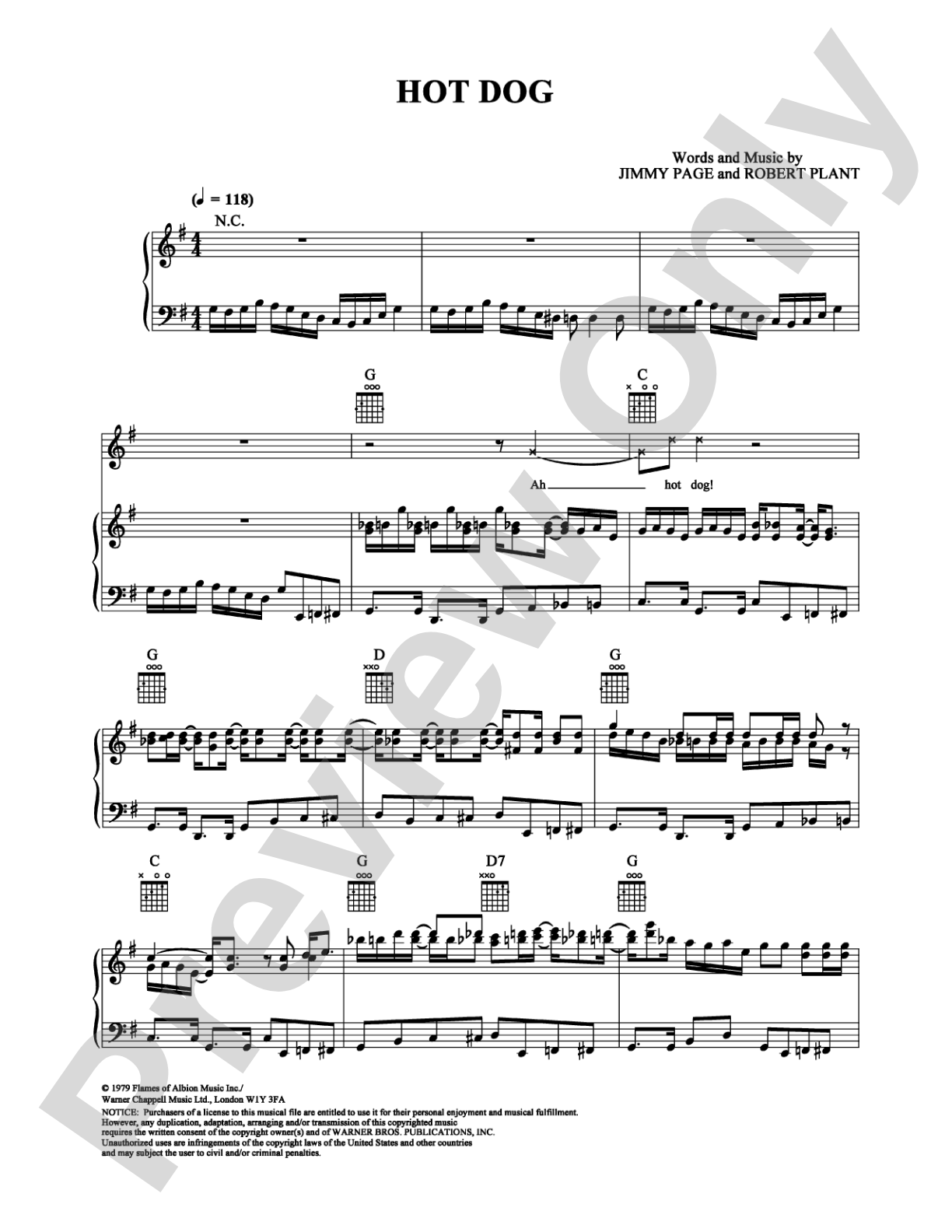 Hot Dog: Piano/Vocal/Chords Digital Sheet Music