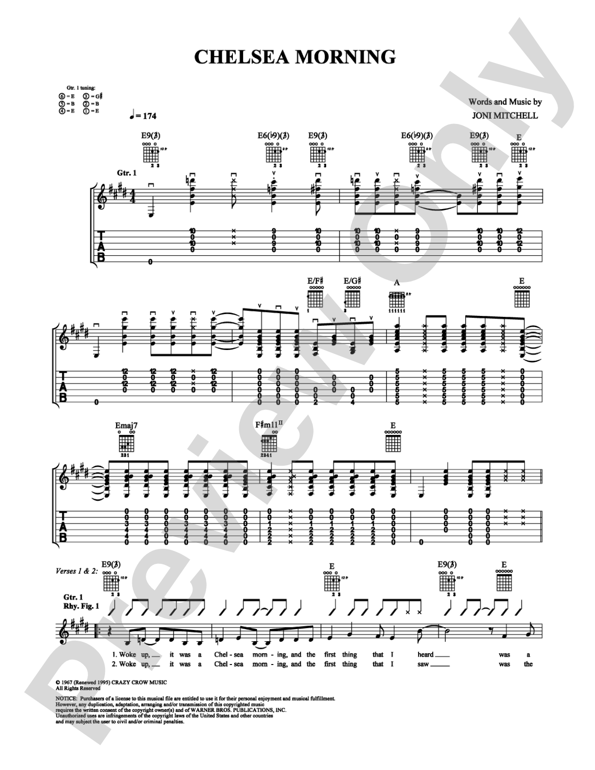 Chelsea Morning: Guitar TAB Digital Sheet Music