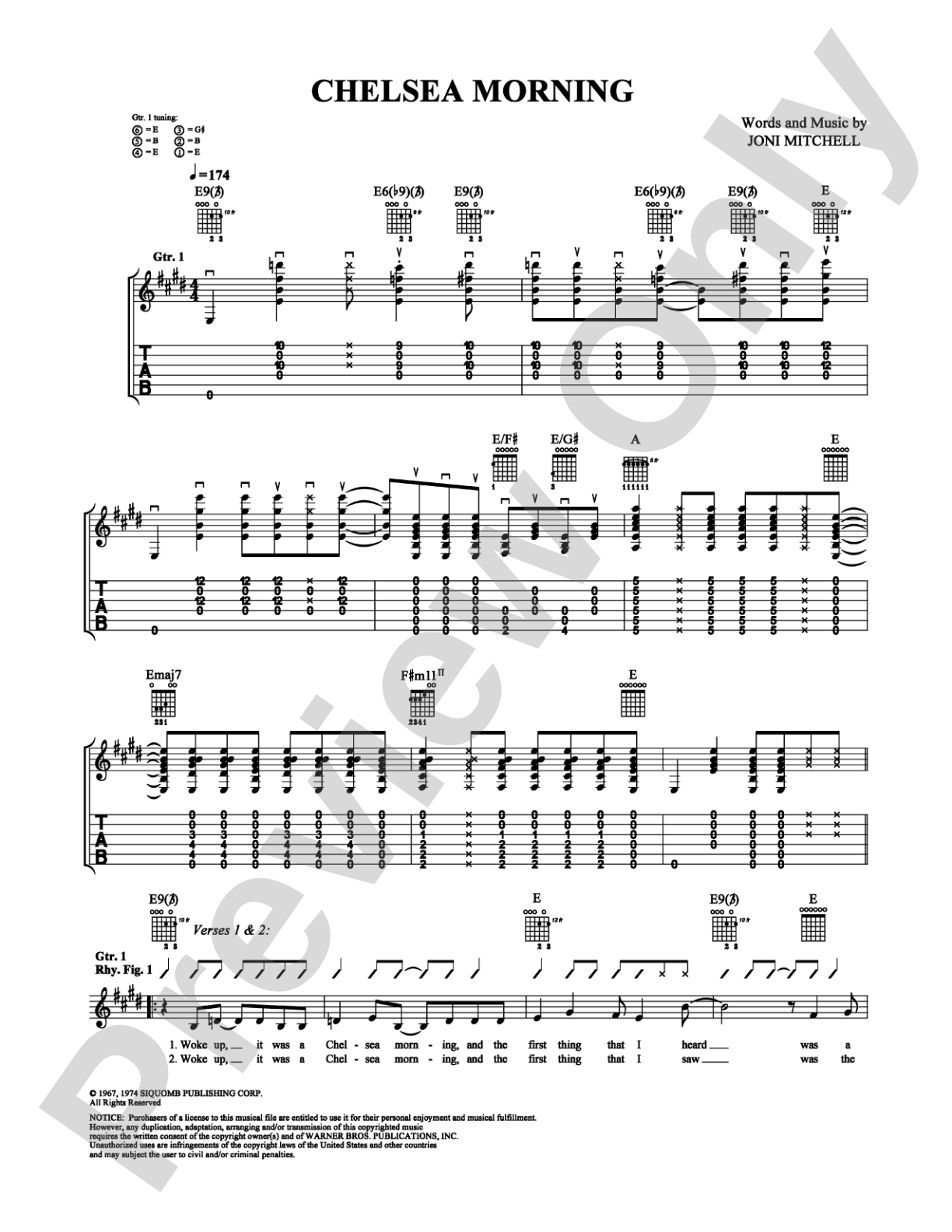 Chelsea Morning: Guitar TAB Digital Sheet Music