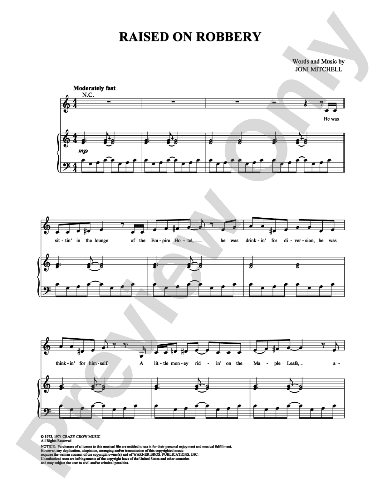 Raised on Robbery: Piano/Vocal/Chords Digital Sheet Music