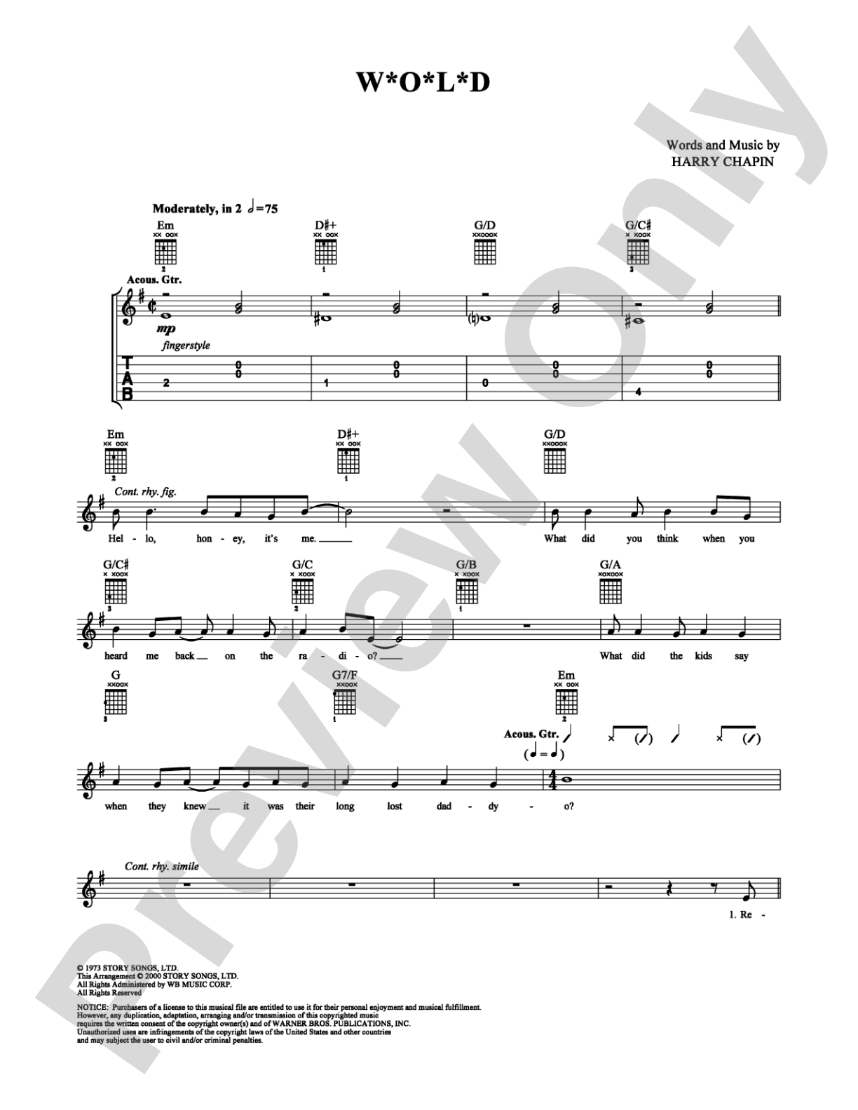 W*O*L*D: Guitar TAB Digital Sheet Music