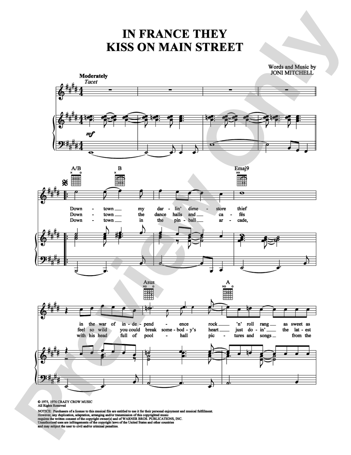 In France They Kiss on Main Street: Piano/Vocal/Chords Digital Sheet Music
