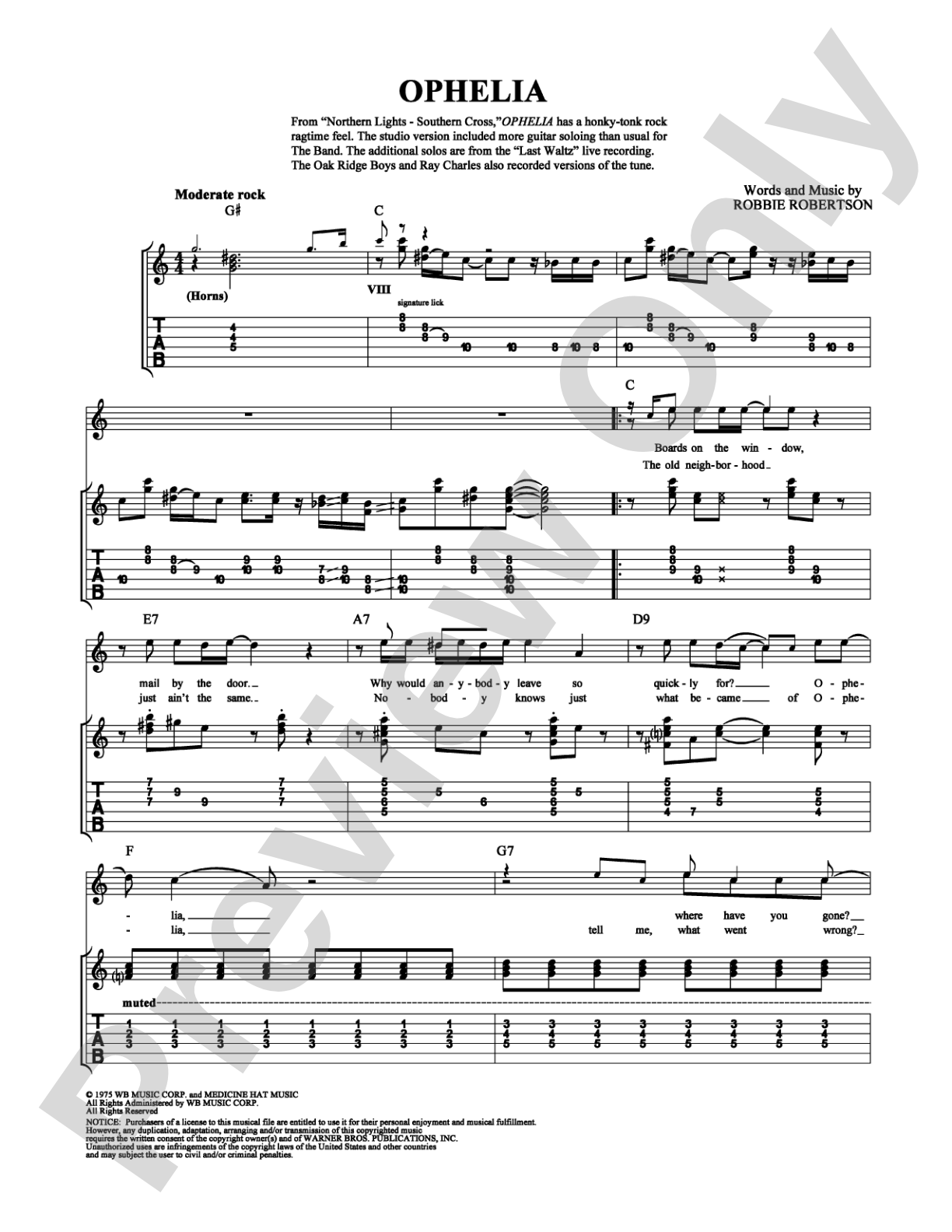 Ophelia: Guitar TAB Digital Sheet Music