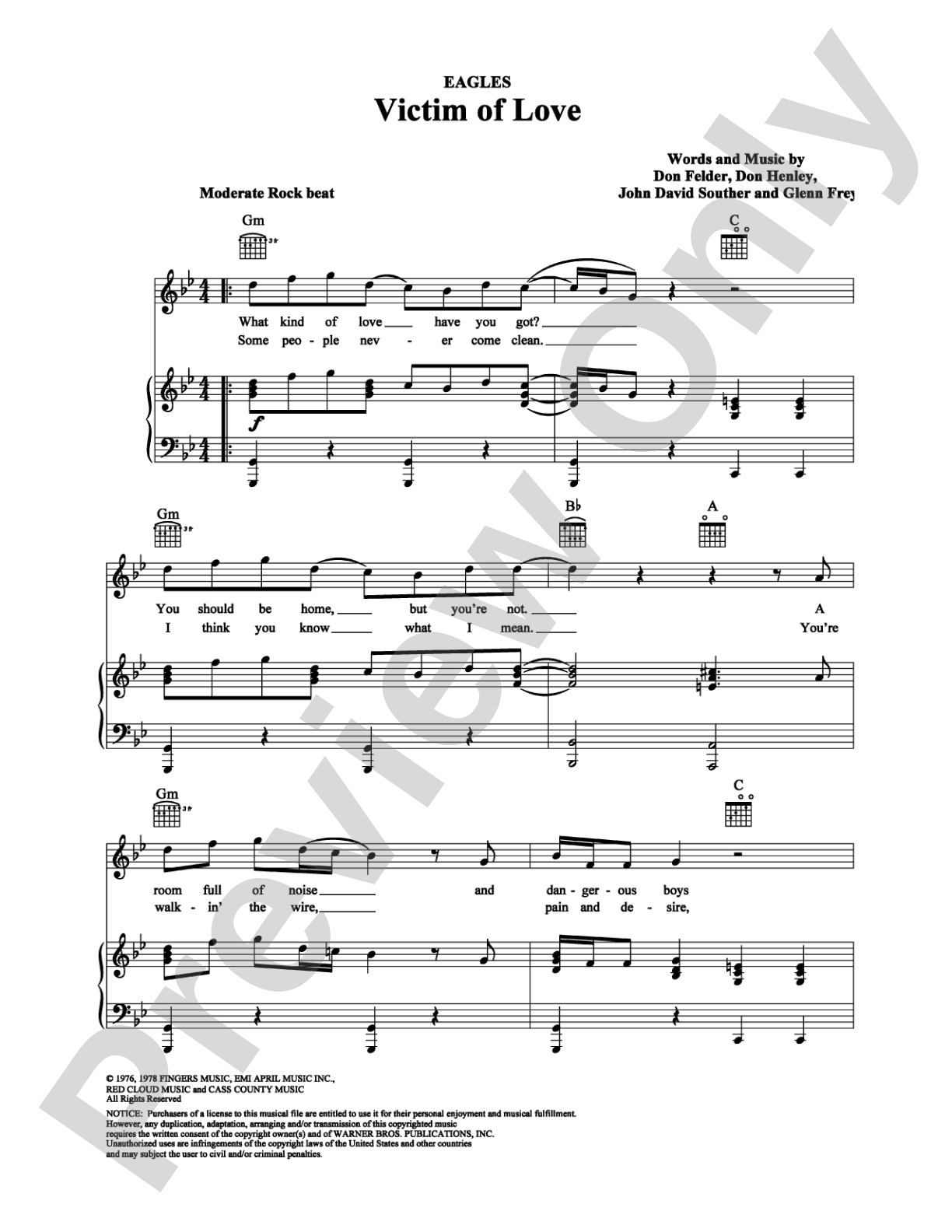 Victim of Love: Piano/Vocal/Chords Digital Sheet Music