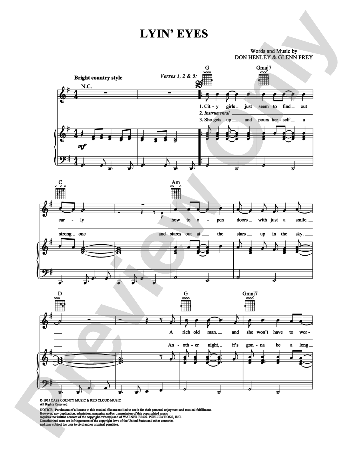 Lyin' Eyes: Piano/Vocal/Chords Digital Sheet Music