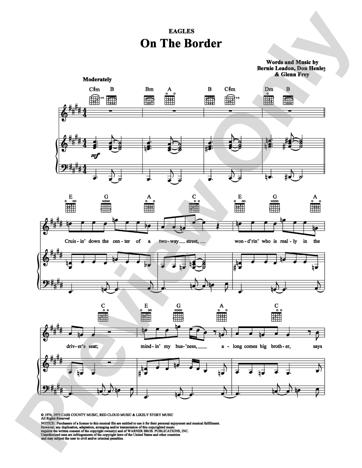 On The Border: Piano/Vocal/Chords Digital Sheet Music