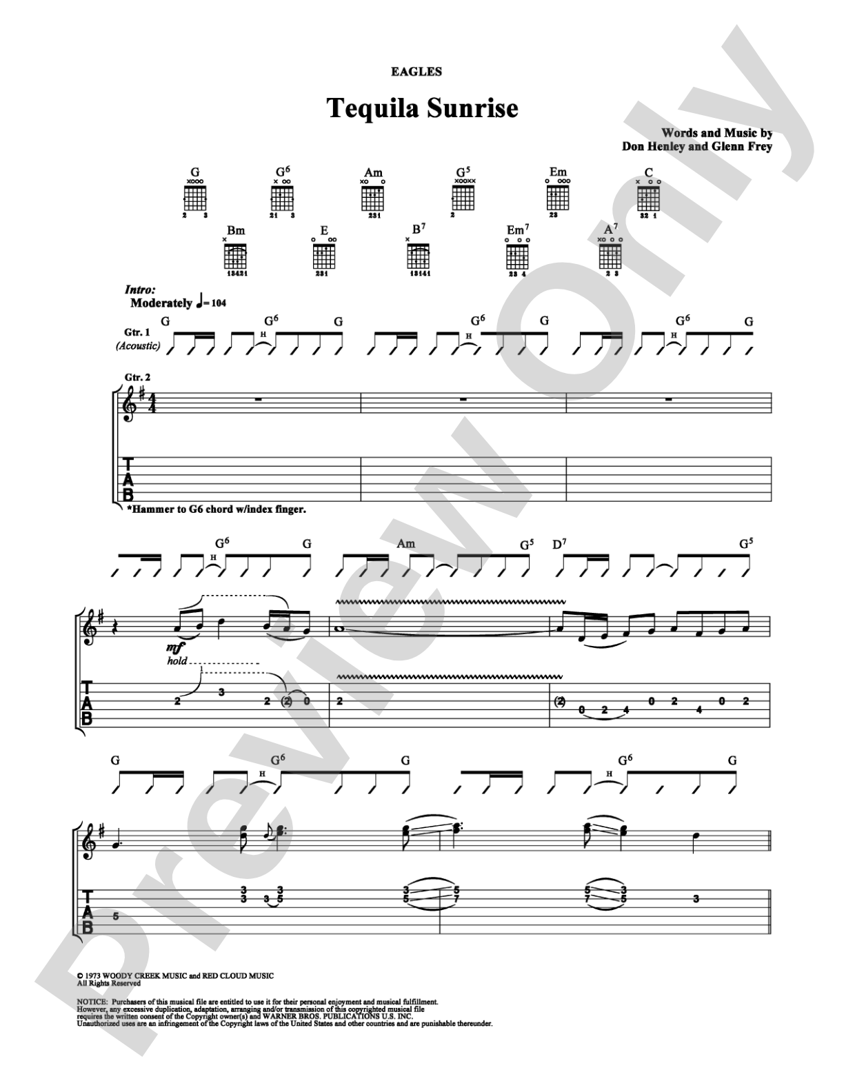 Tequila Sunrise: Guitar TAB Digital Sheet Music