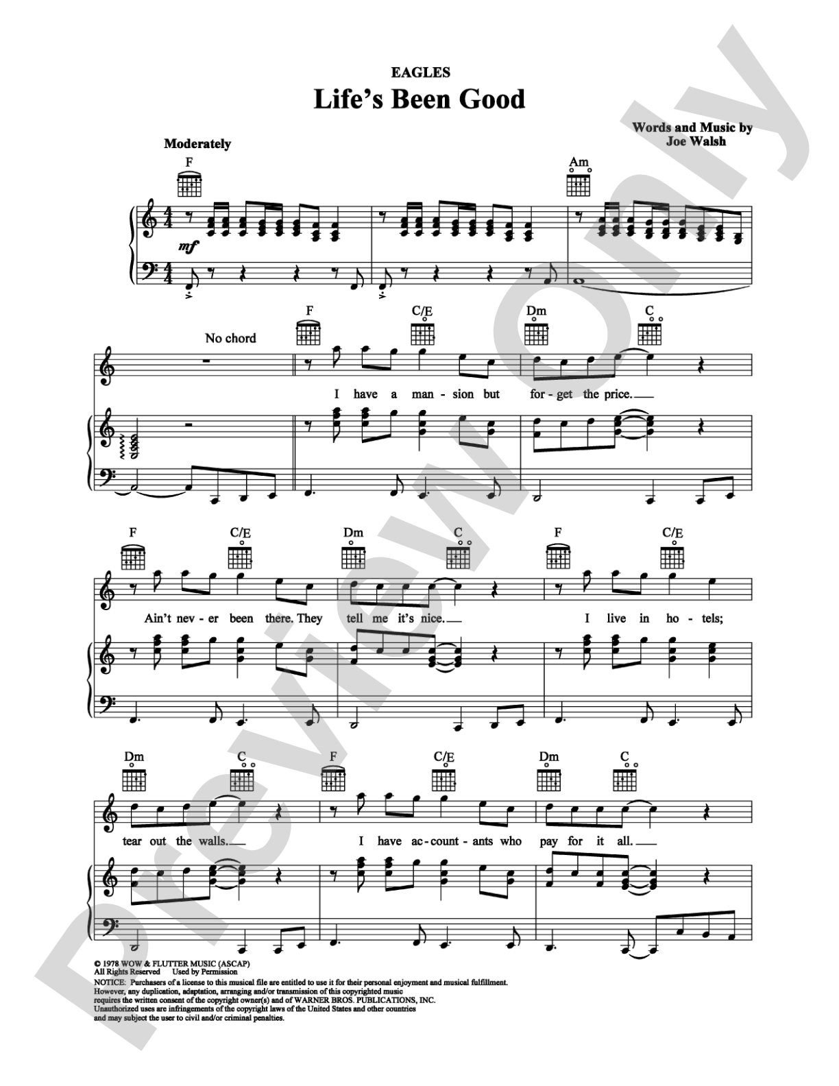 Life's Been Good: Piano/Vocal/Chords Digital Sheet Music