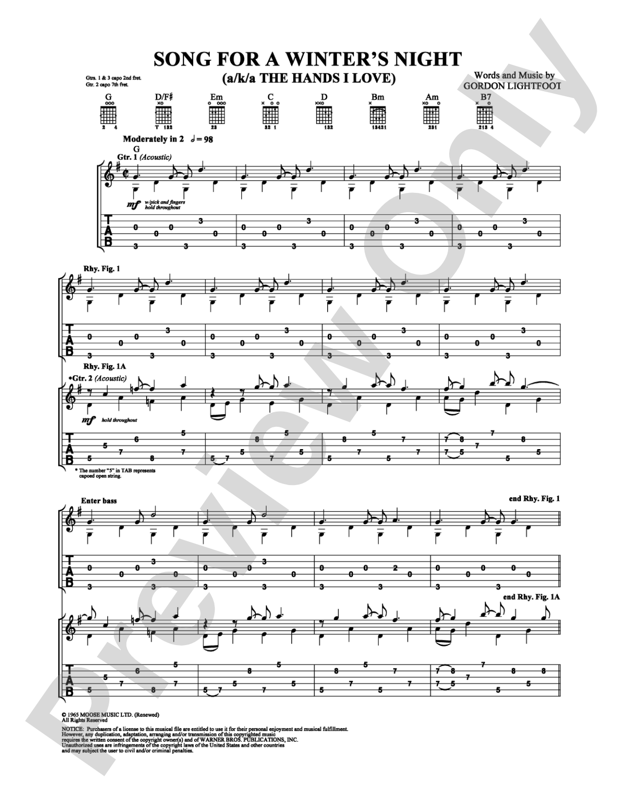 Song For a Winter's Night: Guitar TAB Digital Sheet Music