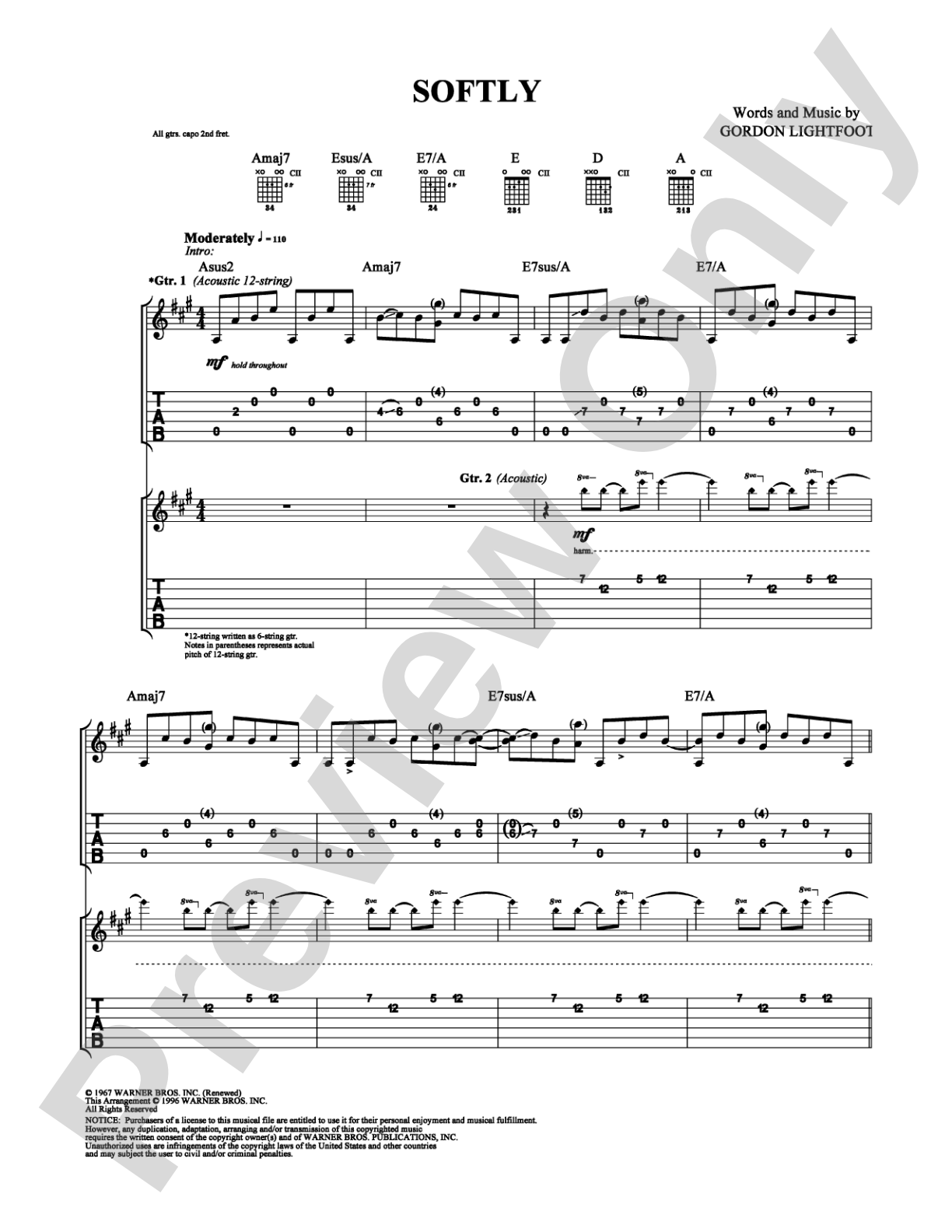 Softly: Guitar TAB Digital Sheet Music