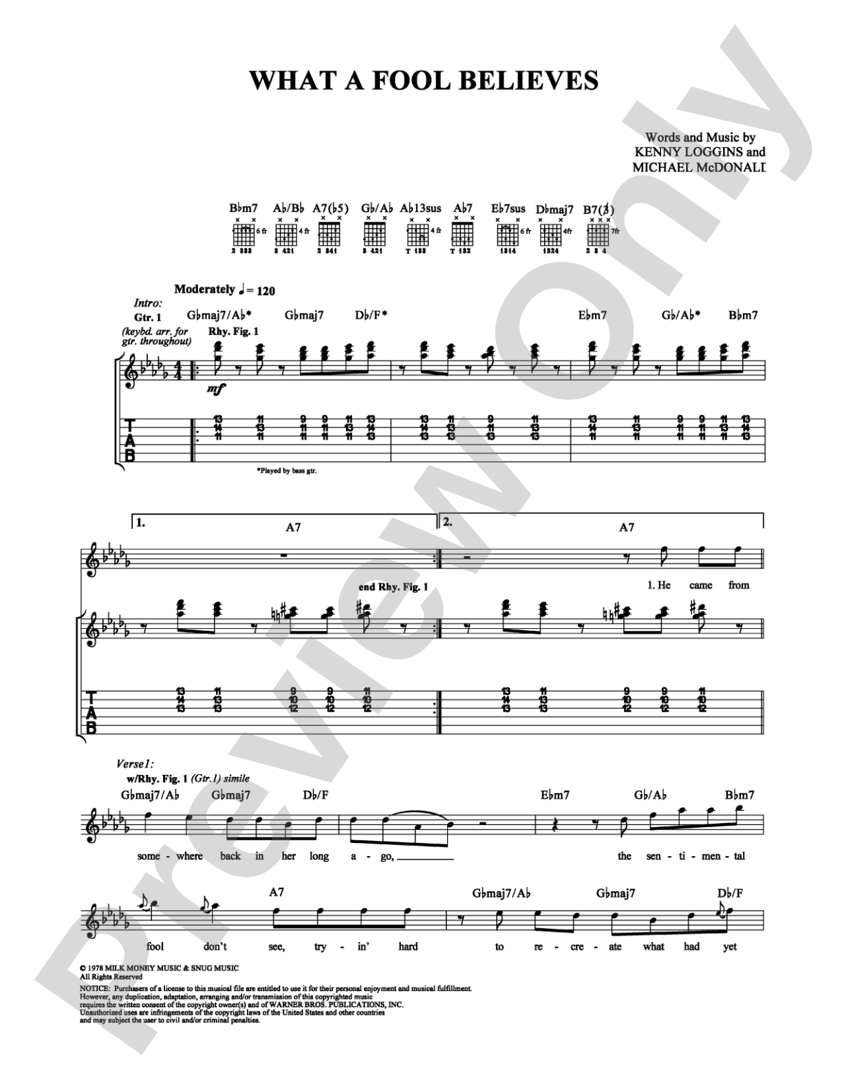 What A Fool Believes: Guitar TAB Digital Sheet Music