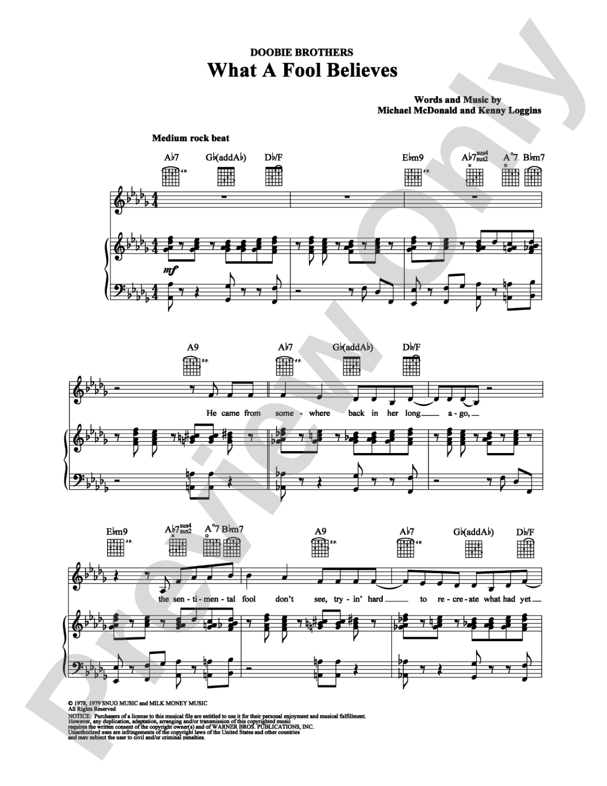 What A Fool Believes: Piano/Vocal/Chords Digital Sheet Music