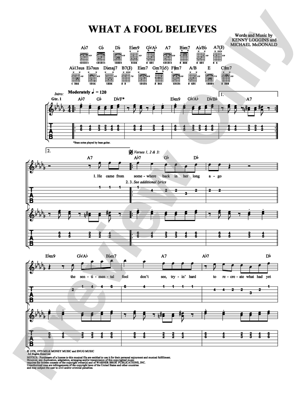 What A Fool Believes: Easy Guitar Digital Sheet Music