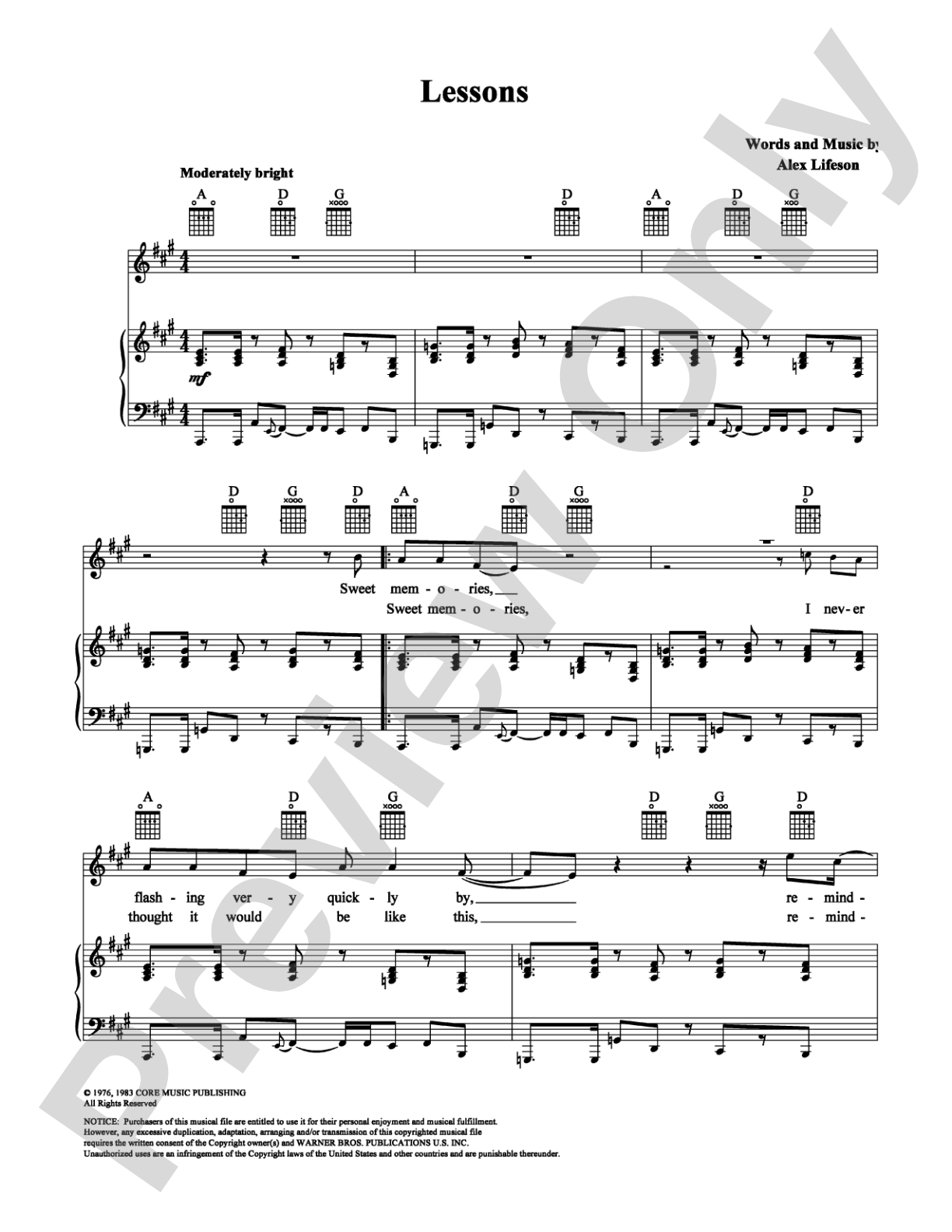 Lessons: Piano/Vocal/Chords Digital Sheet Music
