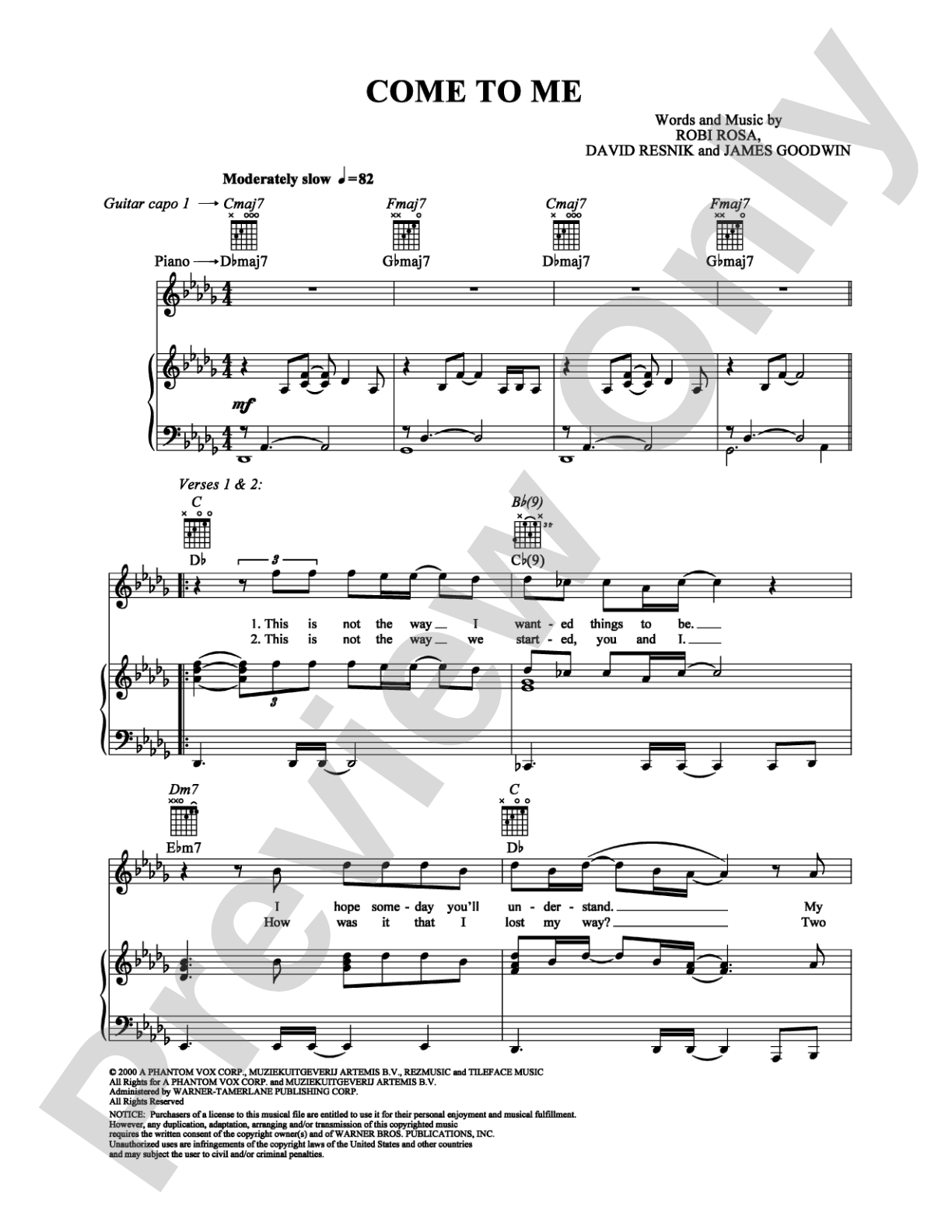 Come to Me: Piano/Vocal/Chords Digital Sheet Music