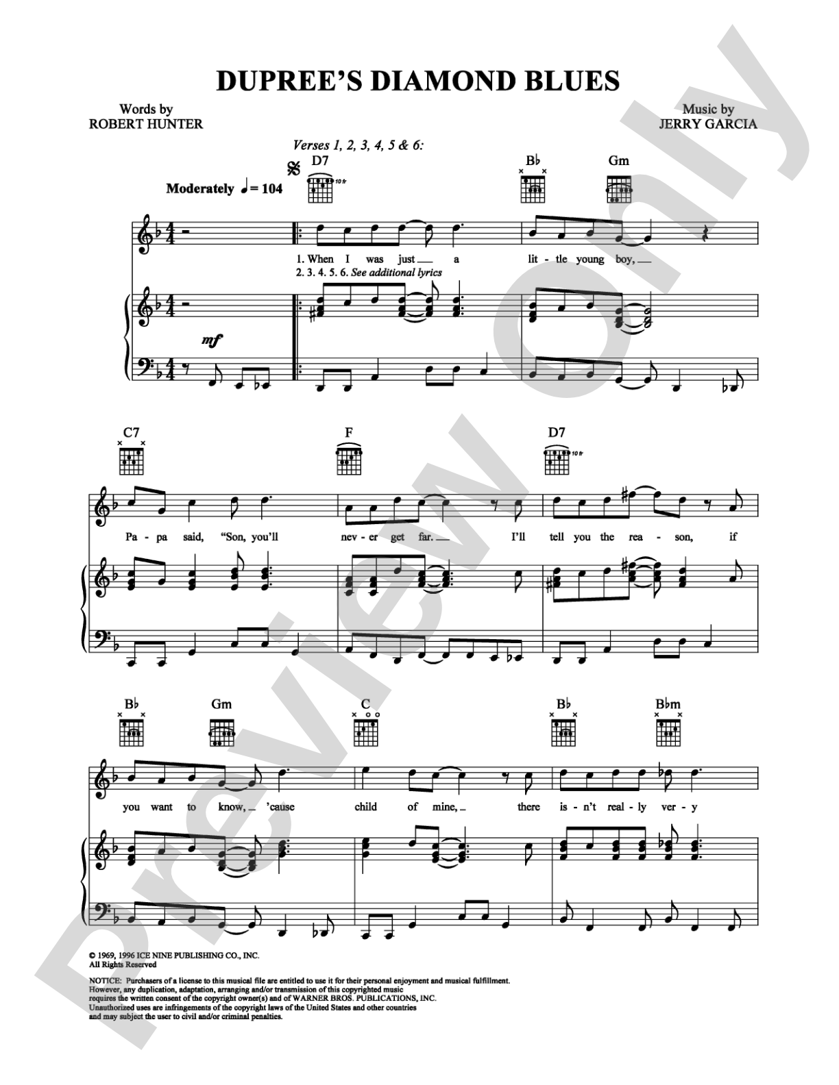 Dupree's Diamond Blues: Piano/Vocal/Chords Digital Sheet Music