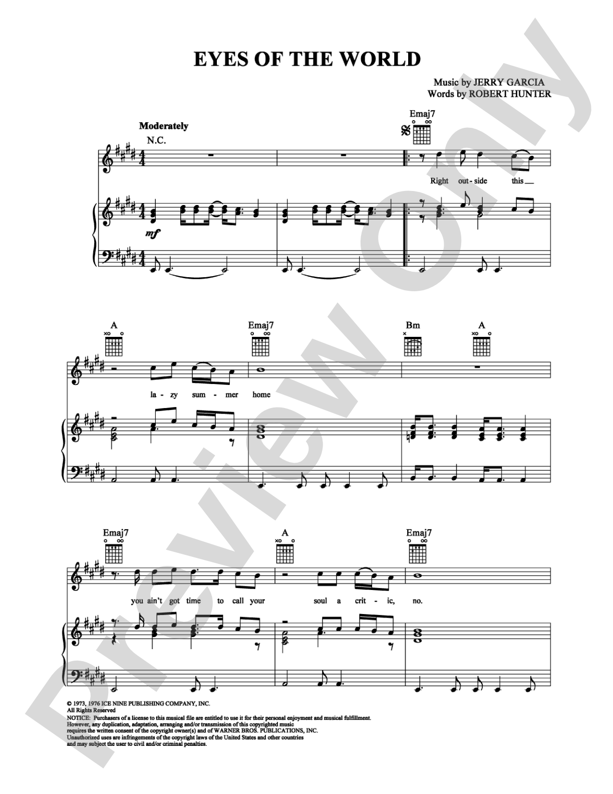 Eyes of the World: Piano/Vocal/Chords Digital Sheet Music