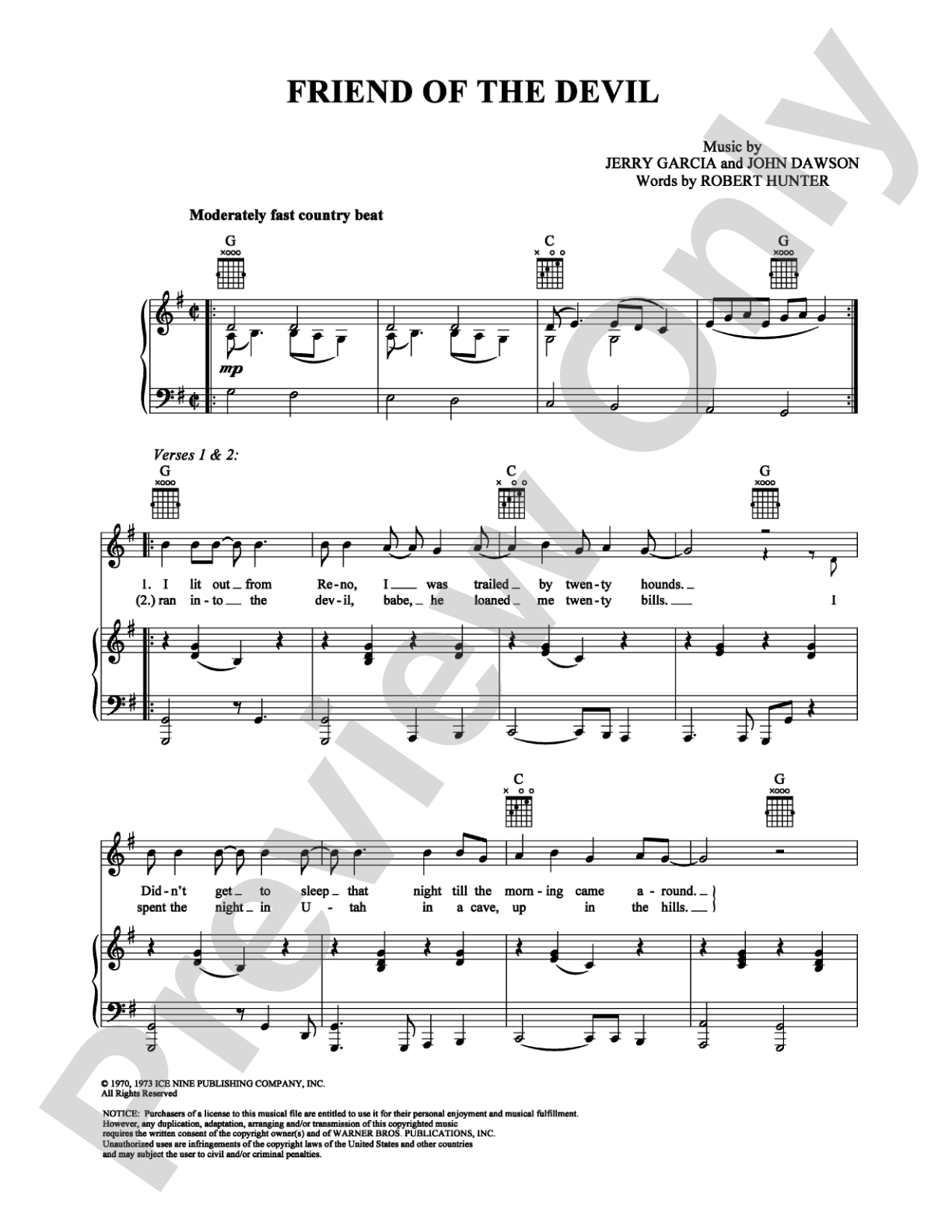 Friend of the Devil: Piano/Vocal/Chords Digital Sheet Music