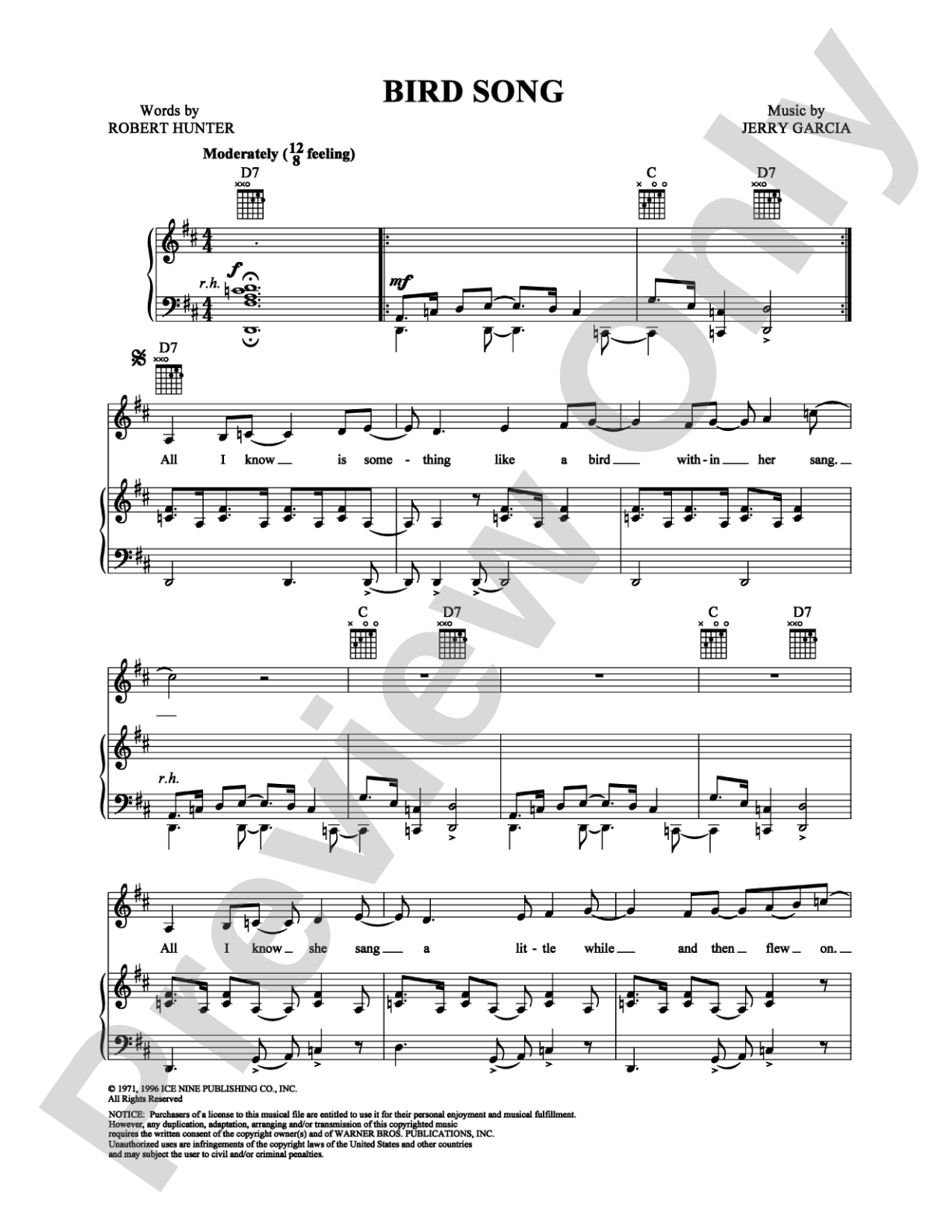 Bird Song: Piano/Vocal/Chords Digital Sheet Music