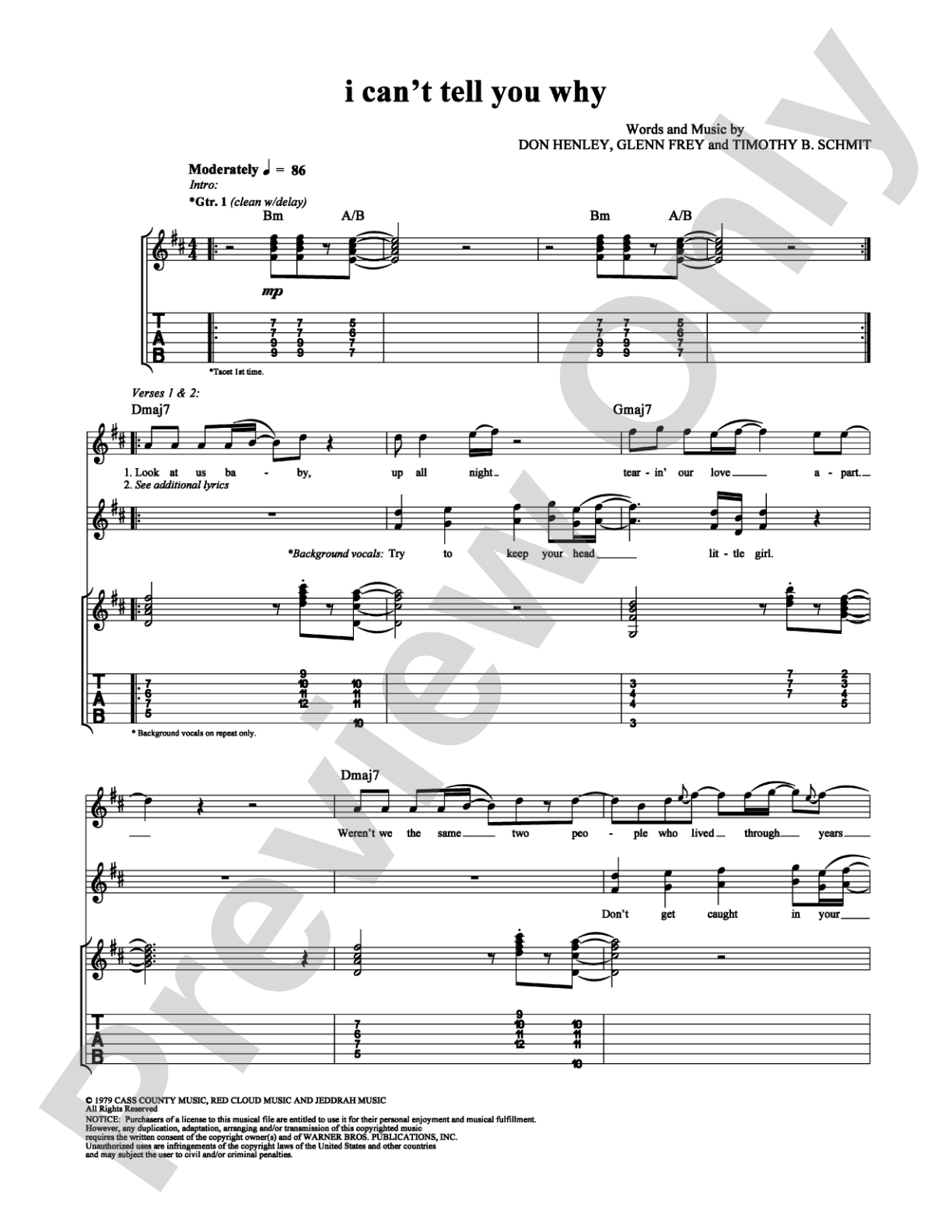 I Can't Tell You Why: Guitar TAB Digital Sheet Music