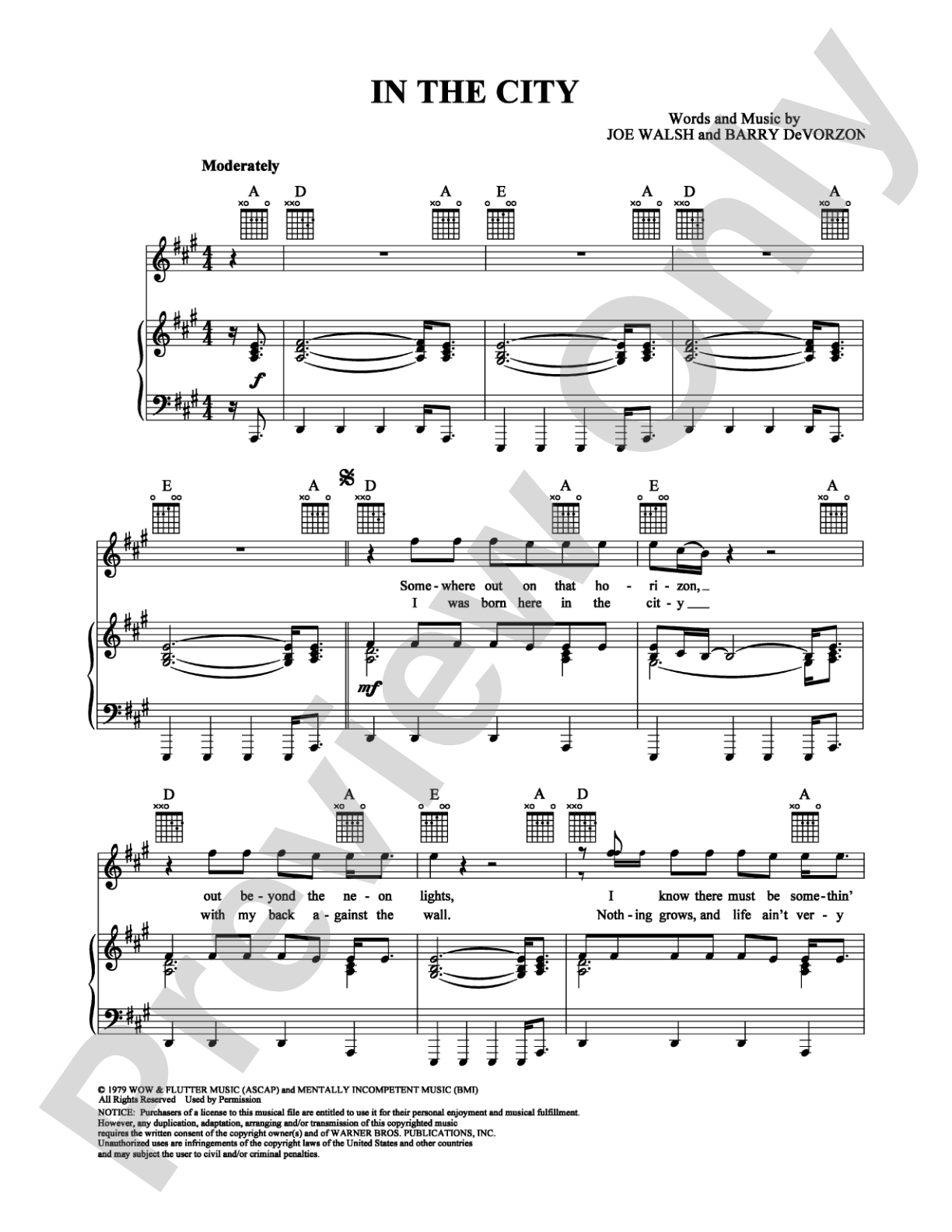 In the City: Piano/Vocal/Chords Digital Sheet Music