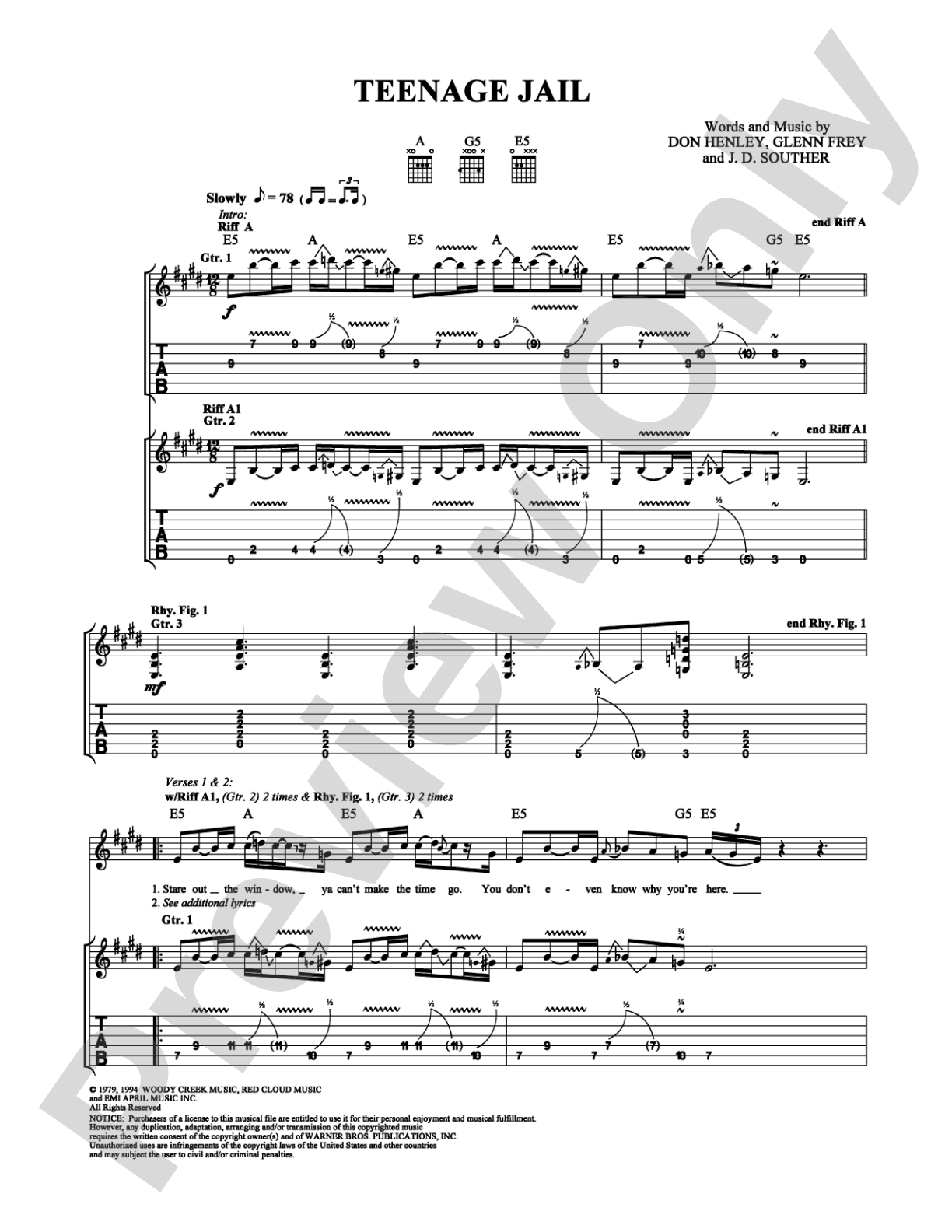 Teenage Jail: Guitar TAB Digital Sheet Music