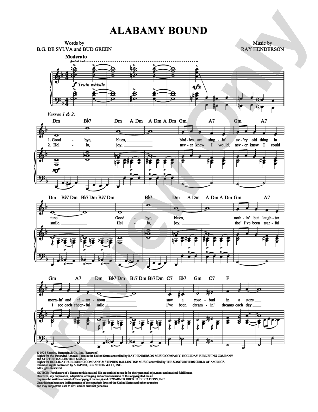 Alabamy Bound: Piano/Vocal/Chords Digital Sheet Music