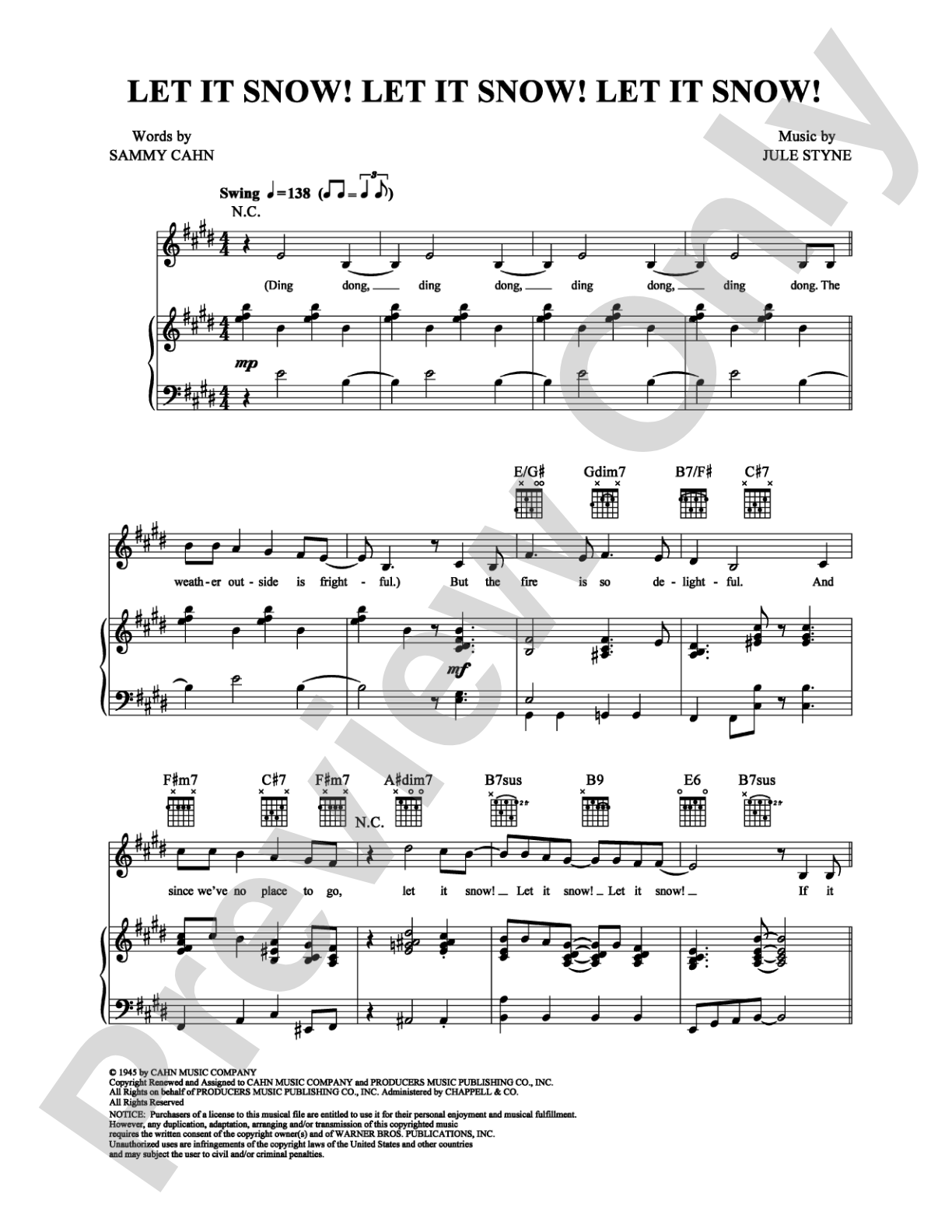 Let It Snow! Let It Snow! Let It Snow!: Piano/Vocal/Chords Digital Sheet Music