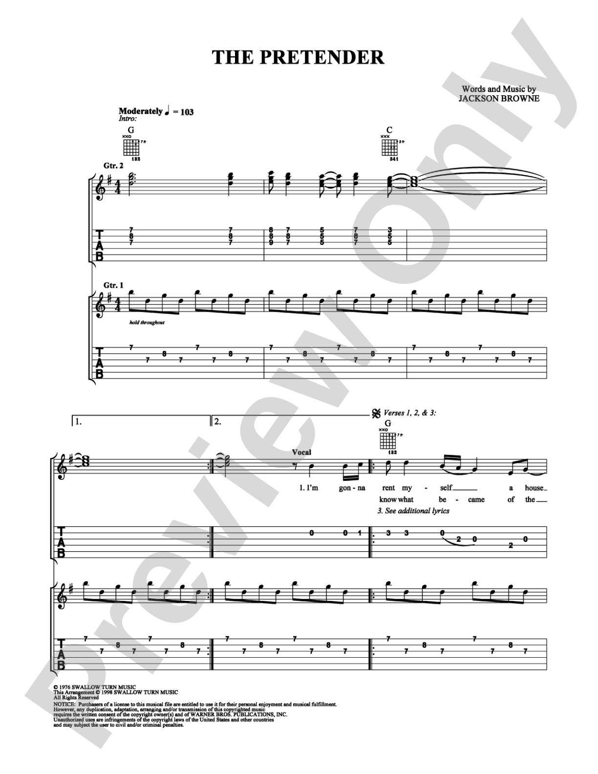 The Pretender: Easy Guitar Digital Sheet Music