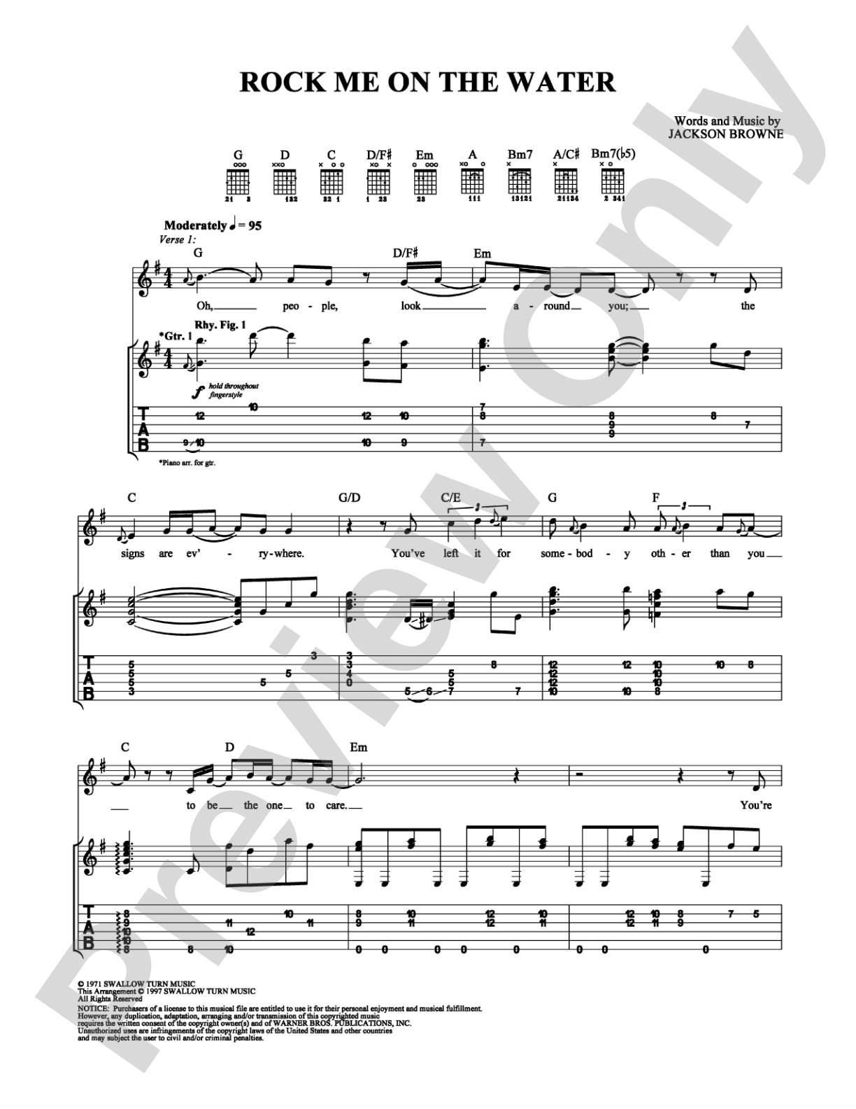 Rock Me On the Water: Guitar TAB Digital Sheet Music