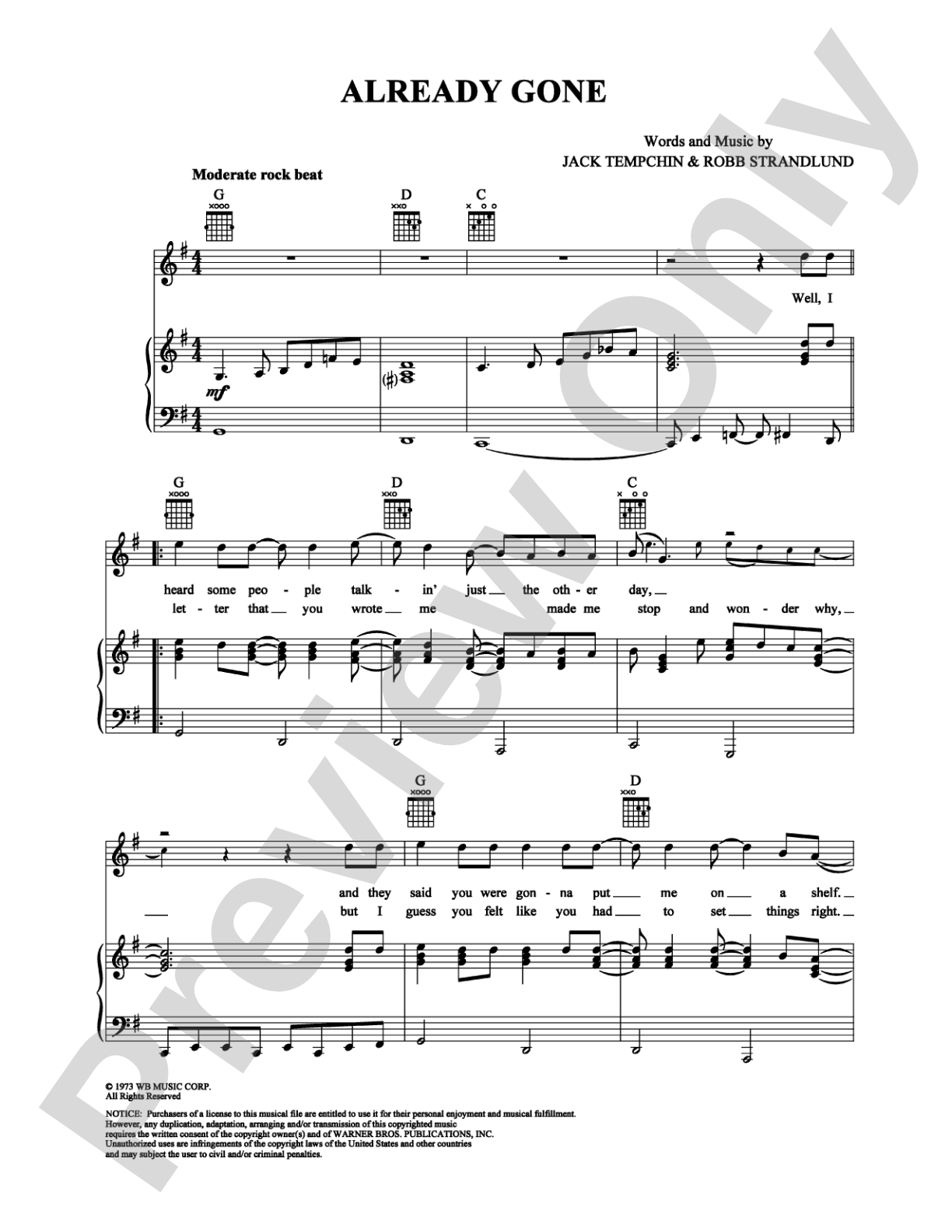 Already Gone: Piano/Vocal/Chords Digital Sheet Music