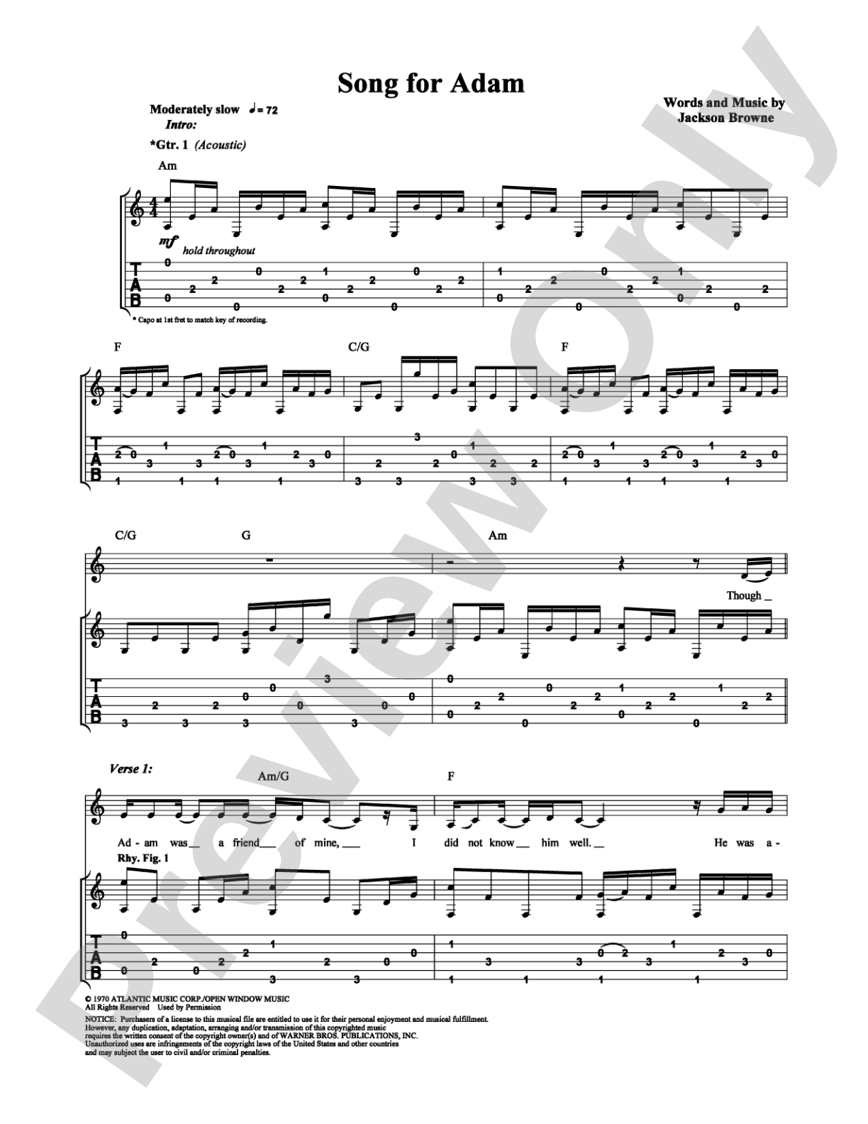 Song For Adam: Guitar TAB Digital Sheet Music