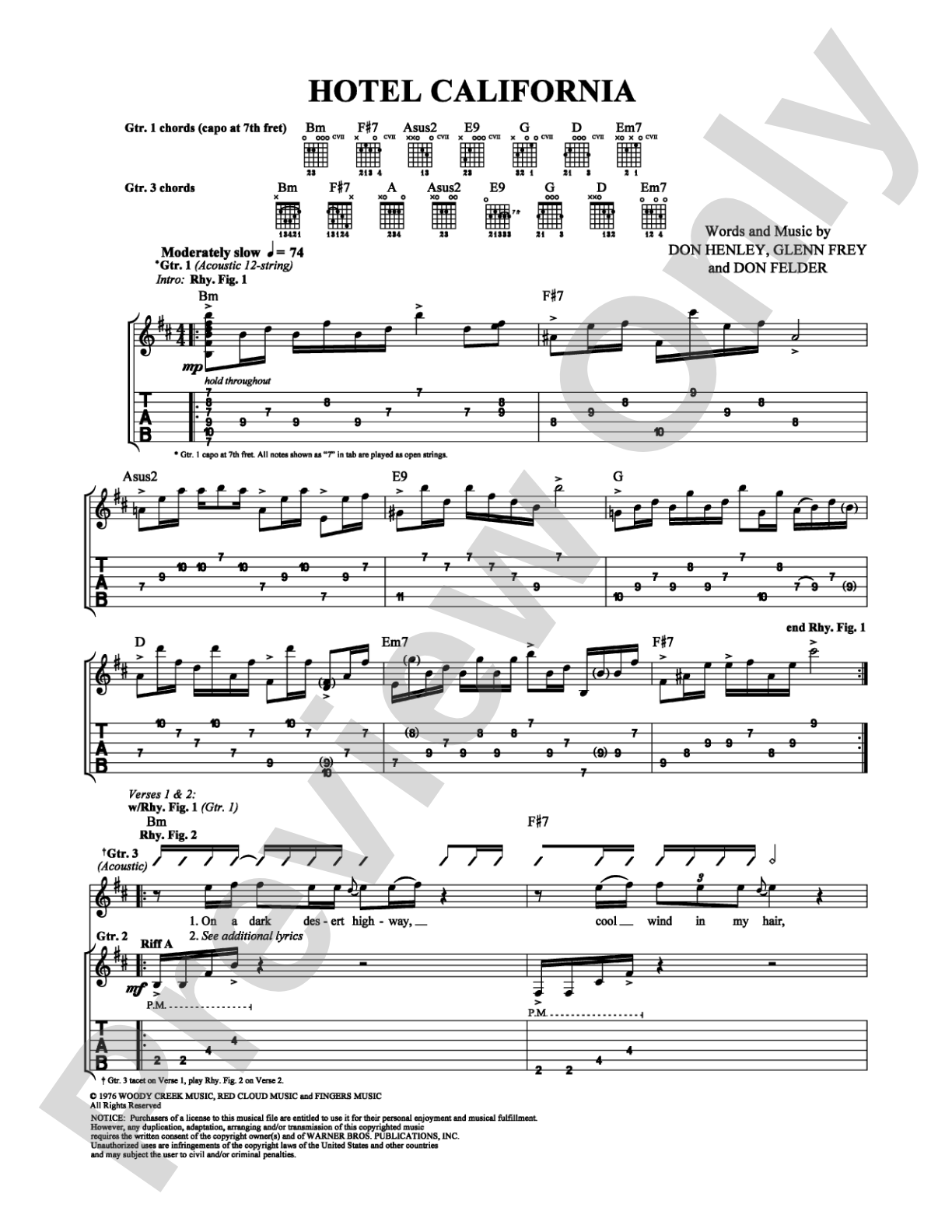 Hotel California: Easy Guitar Digital Sheet Music