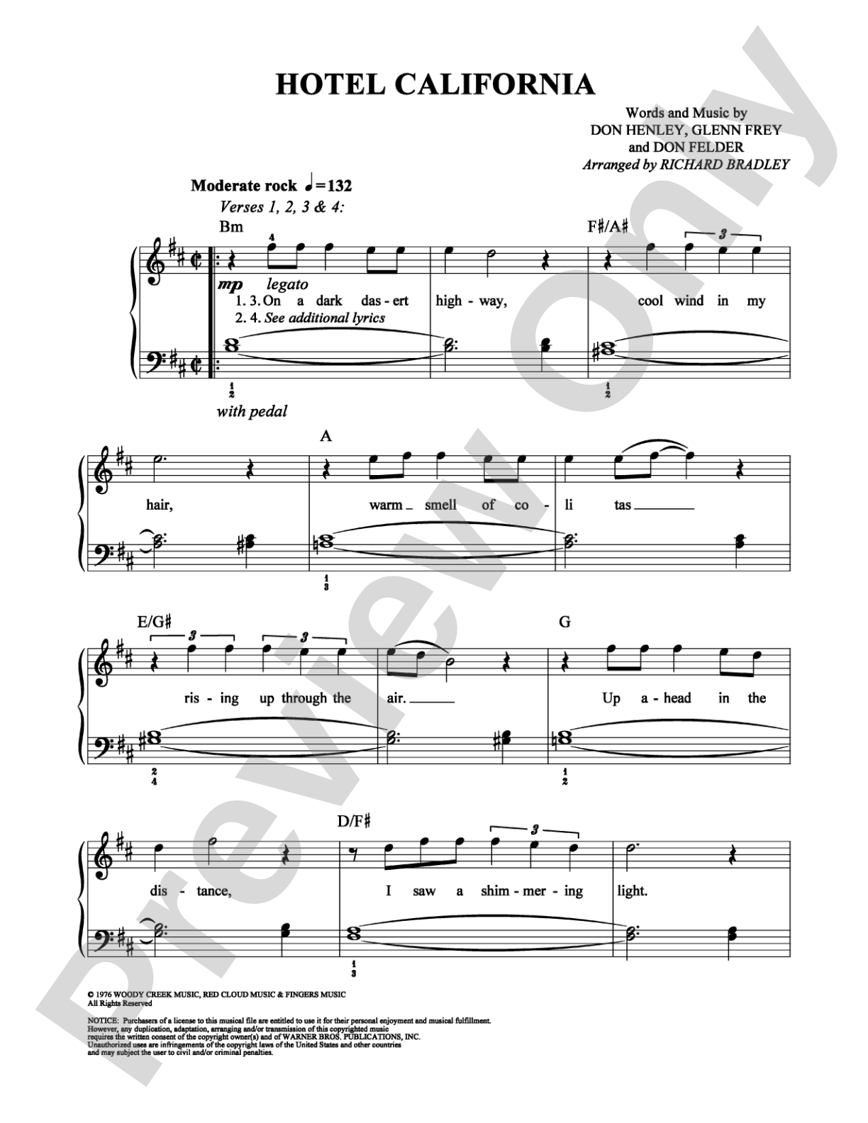 Hotel California: Easy Piano Digital Sheet Music