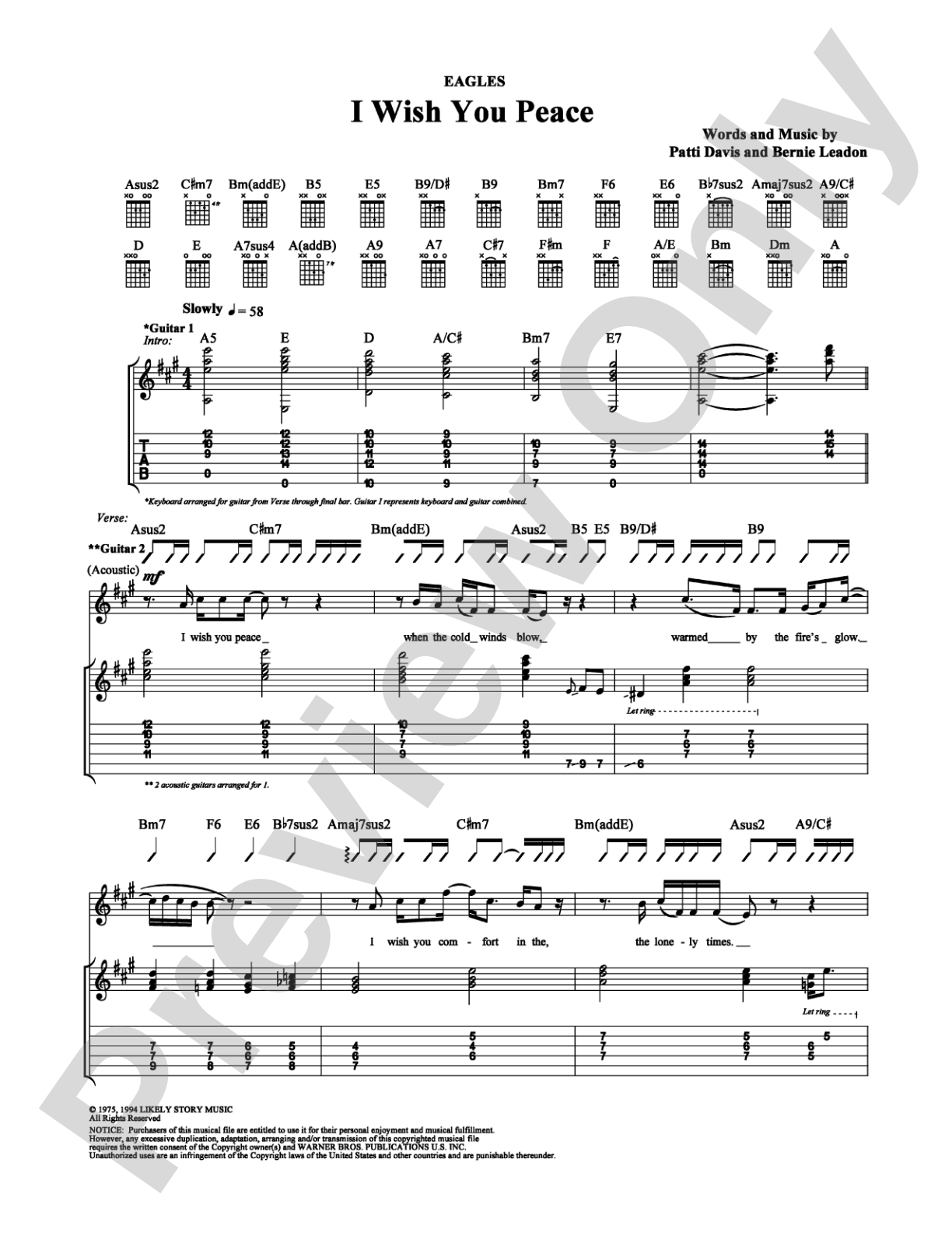 I Wish You Peace: Guitar TAB Digital Sheet Music