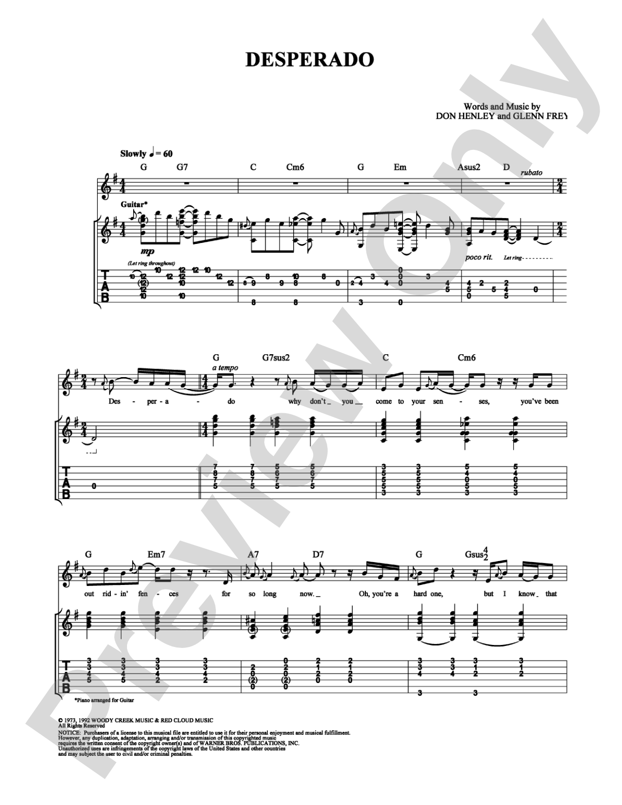 Desperado: Guitar TAB Digital Sheet Music
