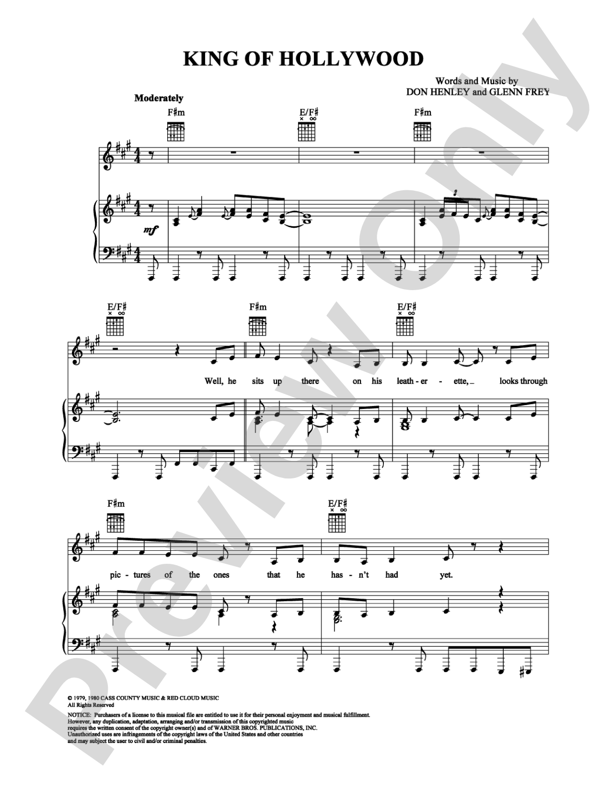 King of Hollywood: Piano/Vocal/Chords Digital Sheet Music