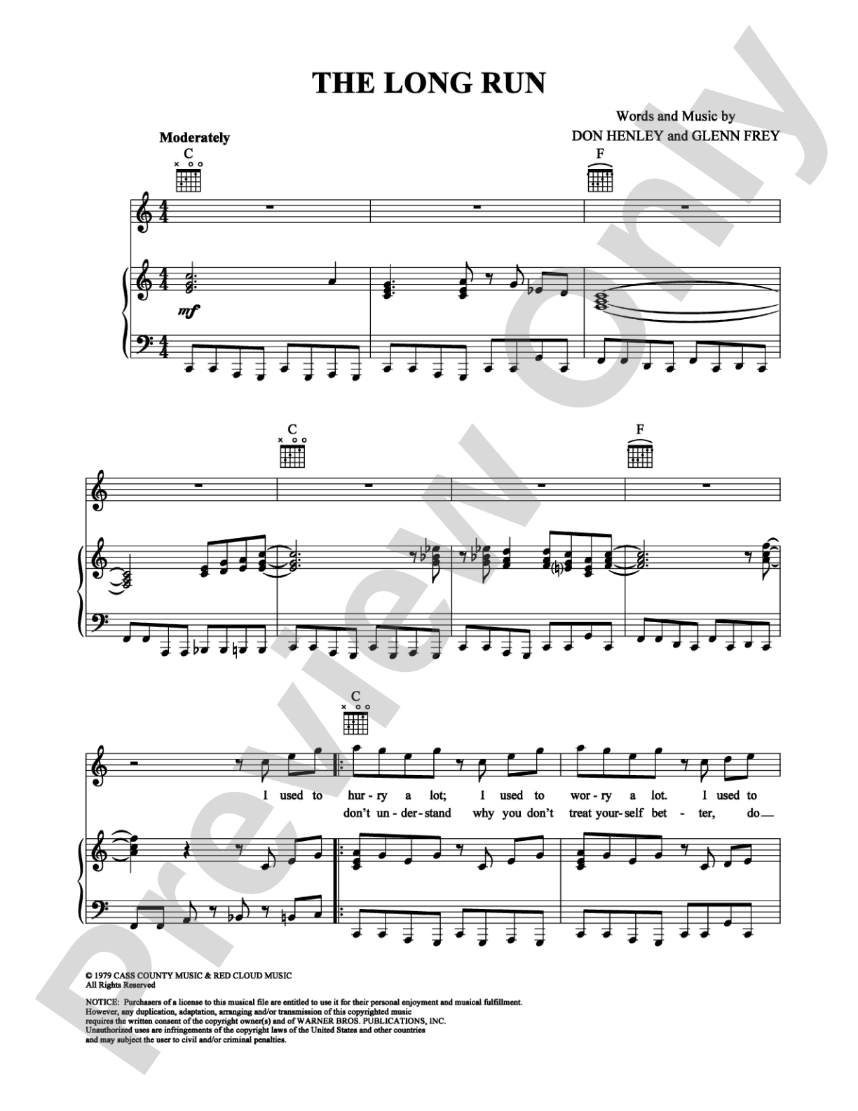 The Long Run: Piano/Vocal/Chords Digital Sheet Music