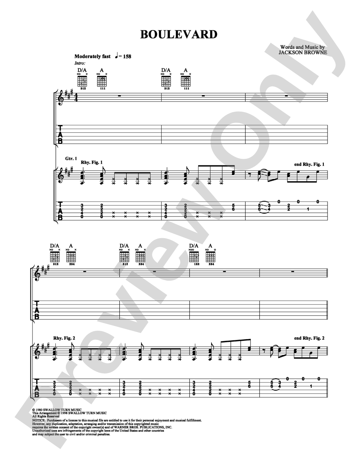 Boulevard: Easy Guitar Digital Sheet Music